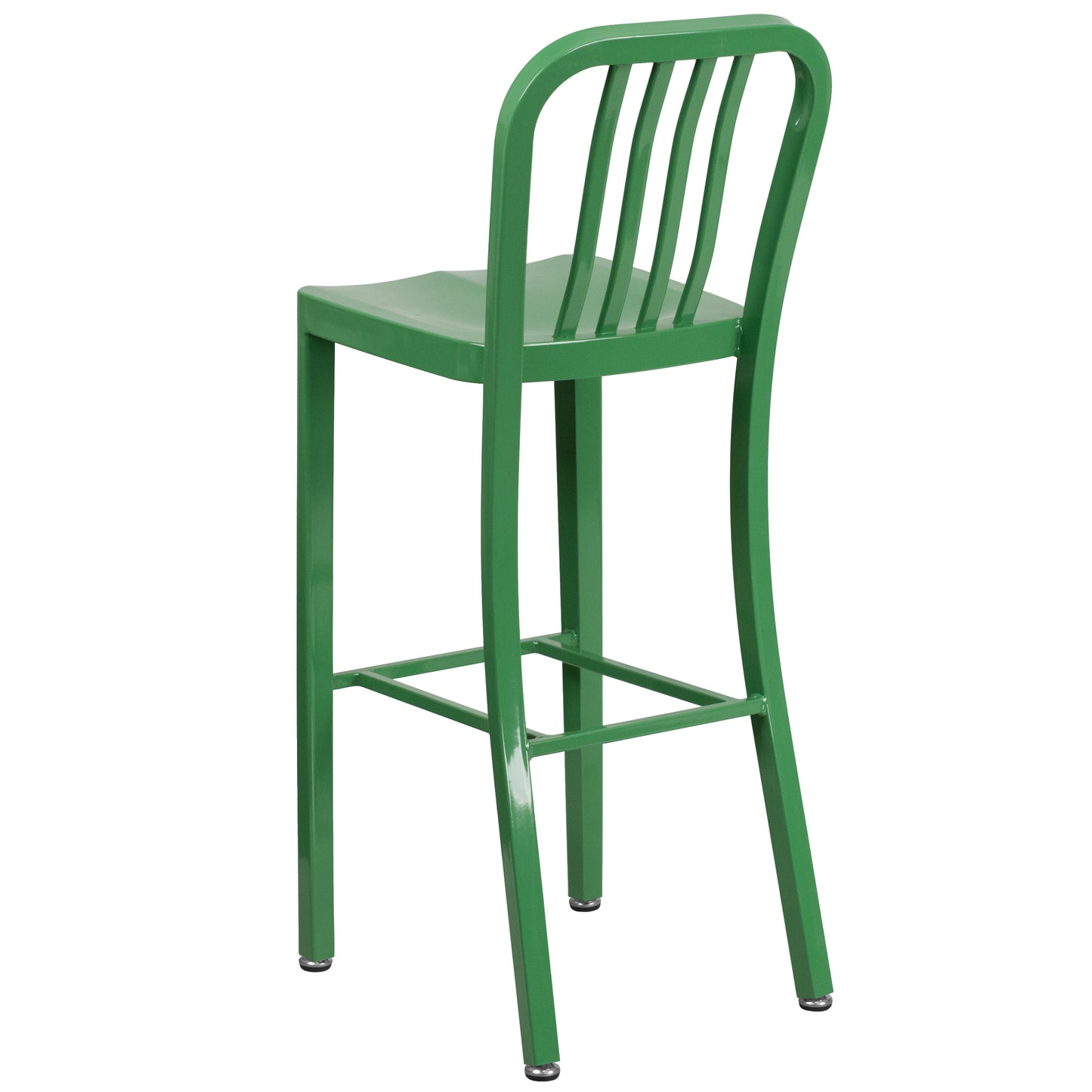 Gael Commercial Grade 30" High Green Metal Indoor-Outdoor Barstool with Vertical Slat Back Green