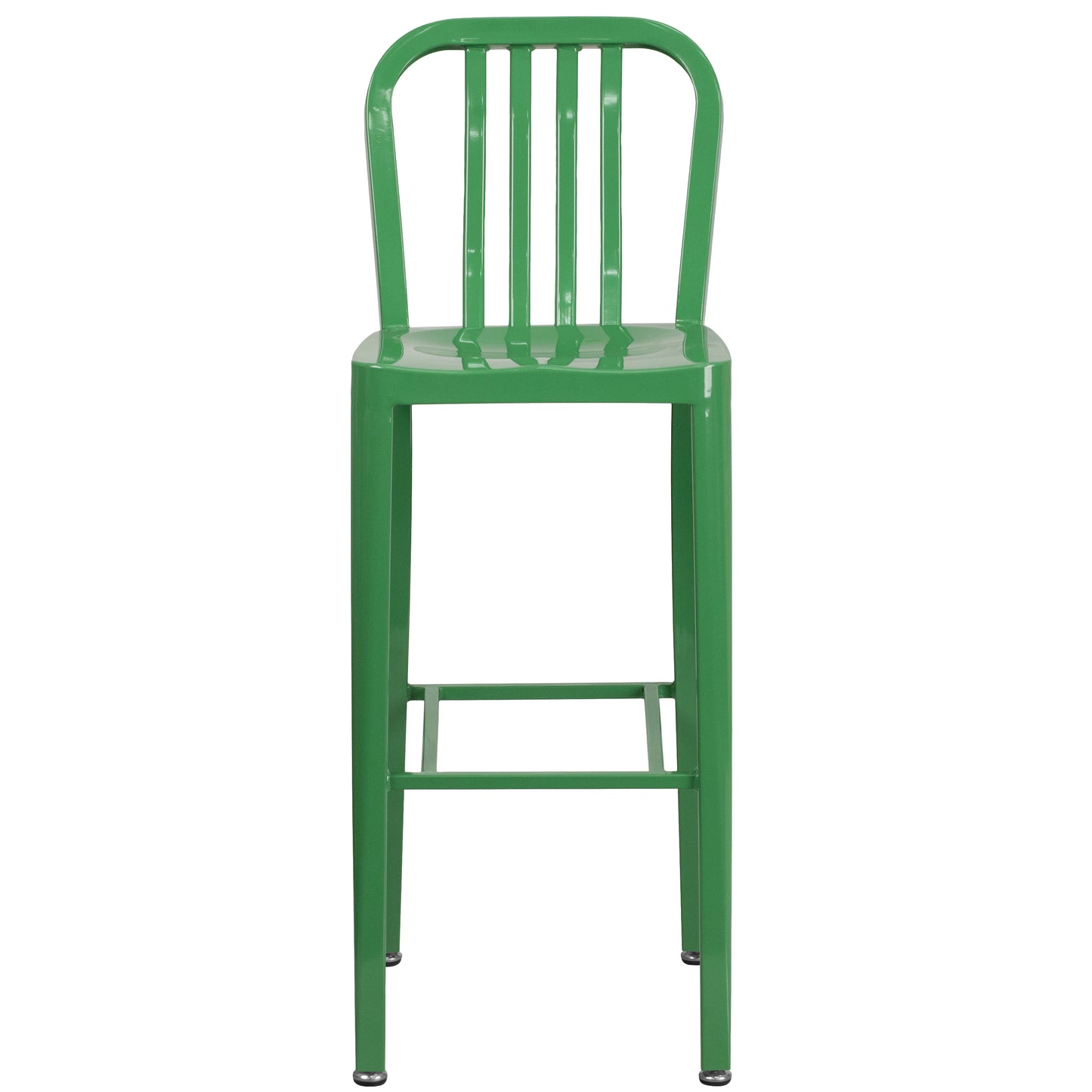 Gael Commercial Grade 30" High Green Metal Indoor-Outdoor Barstool with Vertical Slat Back Green
