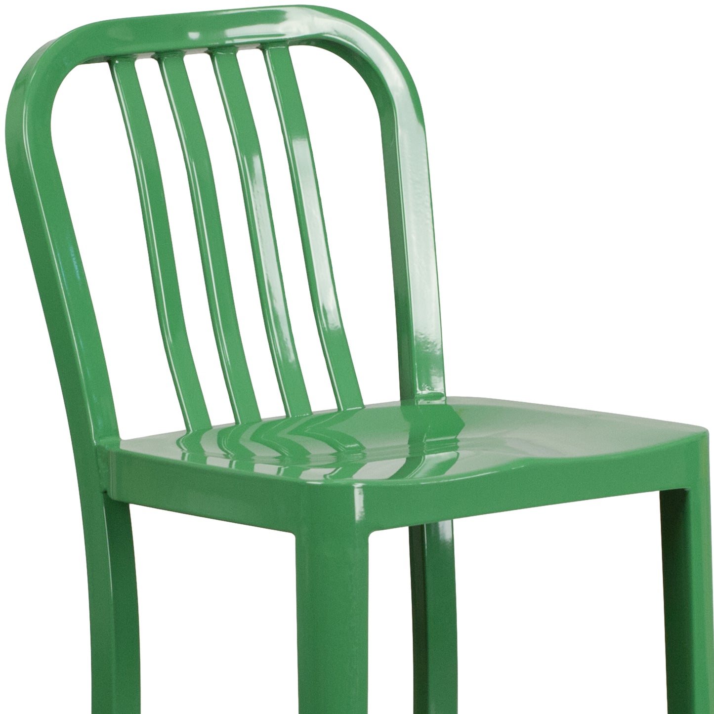 Gael Commercial Grade 30" High Green Metal Indoor-Outdoor Barstool with Vertical Slat Back Green