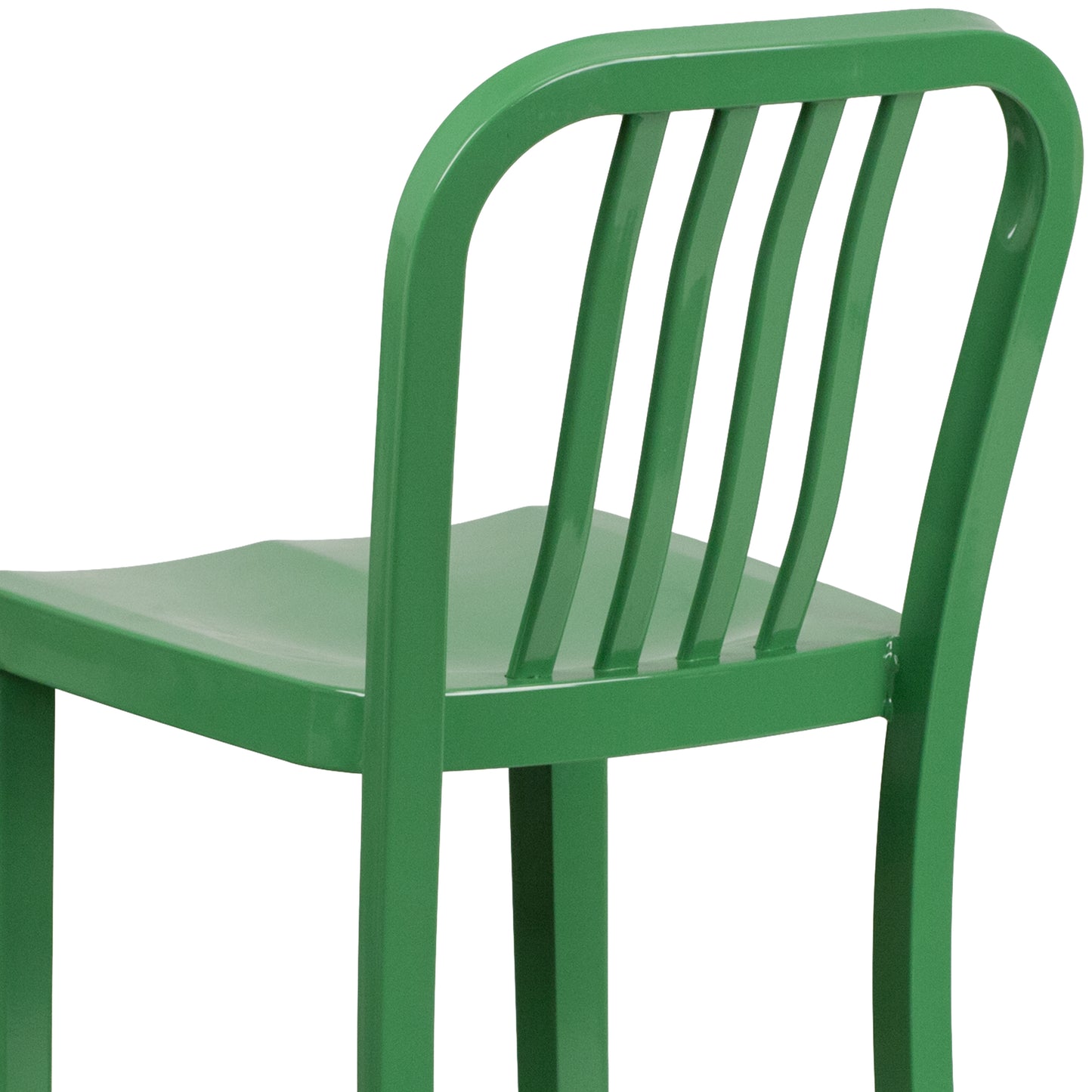 Gael Commercial Grade 30" High Green Metal Indoor-Outdoor Barstool with Vertical Slat Back Green