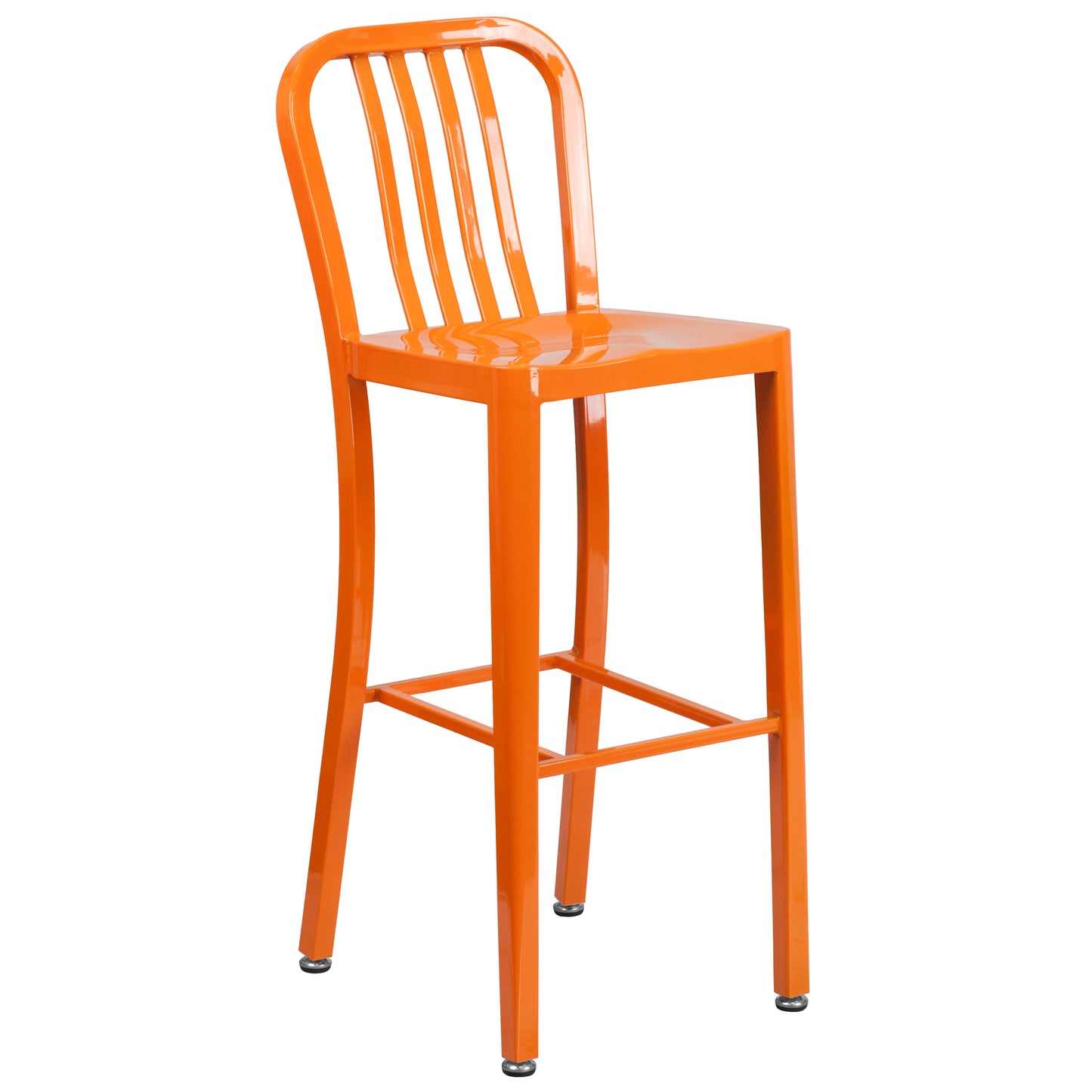 Gael Commercial Grade 30" High Orange Metal Indoor-Outdoor Barstool with Vertical Slat Back Orange