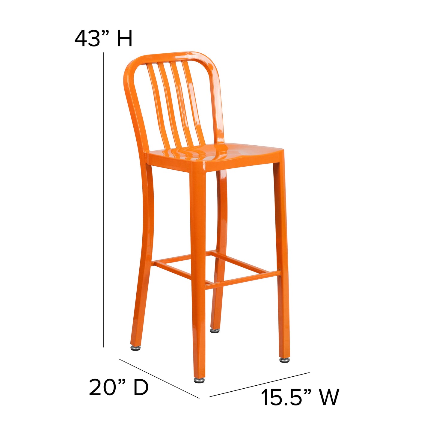Gael Commercial Grade 30" High Orange Metal Indoor-Outdoor Barstool with Vertical Slat Back Orange