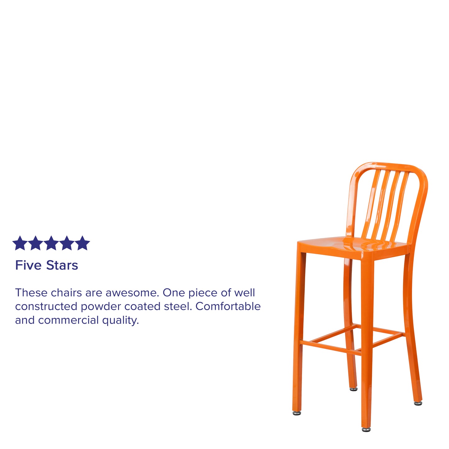 Gael Commercial Grade 30" High Orange Metal Indoor-Outdoor Barstool with Vertical Slat Back Orange
