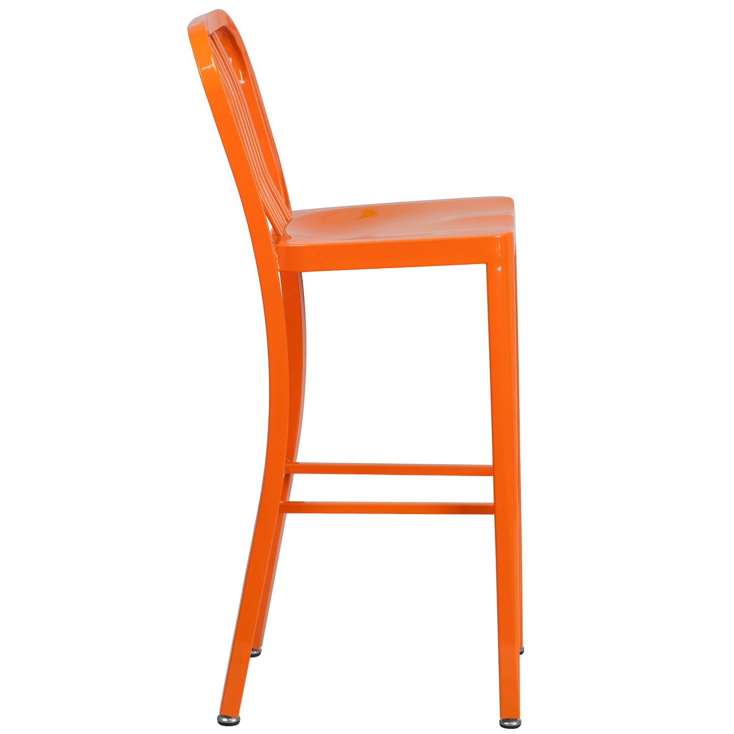 Gael Commercial Grade 30" High Orange Metal Indoor-Outdoor Barstool with Vertical Slat Back Orange