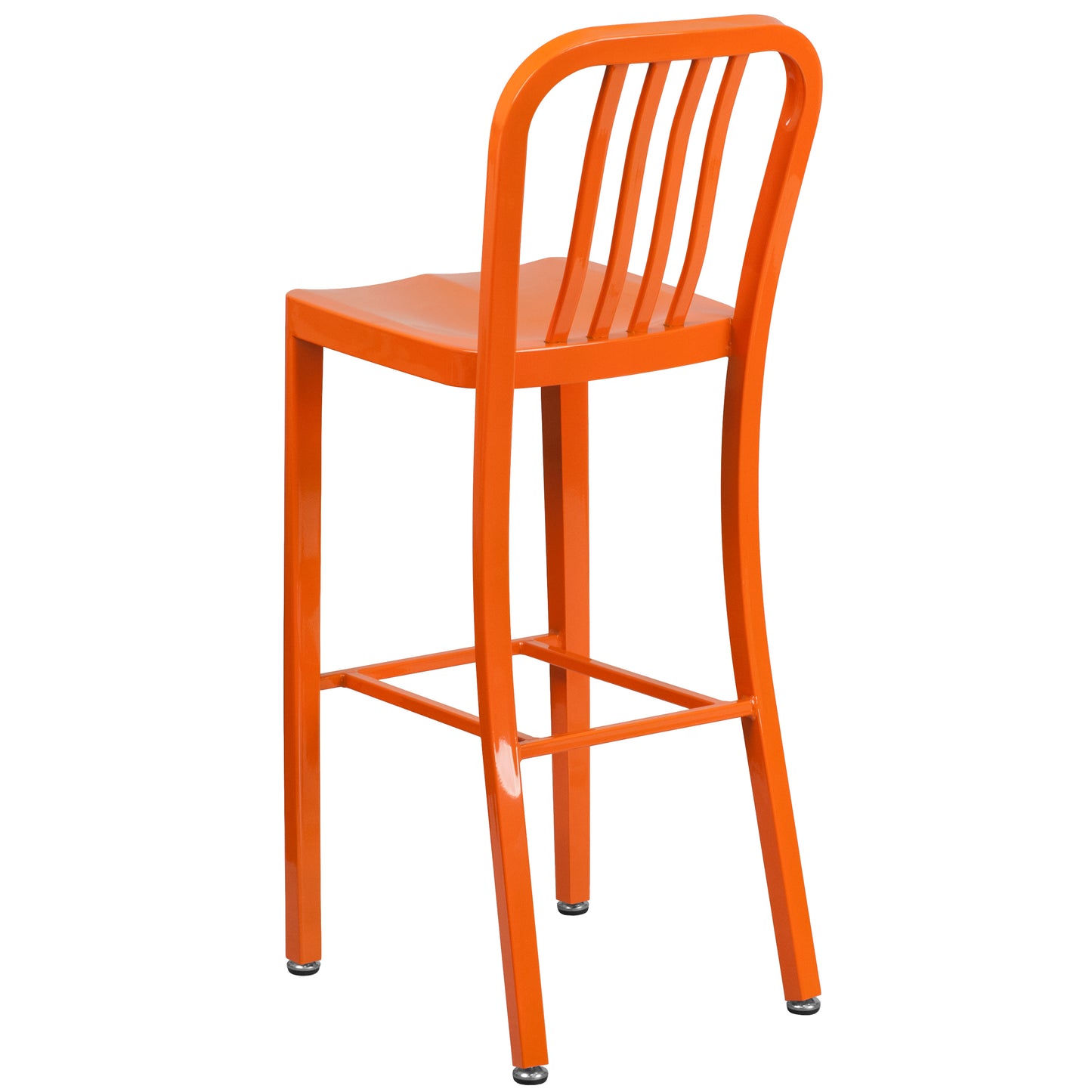Gael Commercial Grade 30" High Orange Metal Indoor-Outdoor Barstool with Vertical Slat Back Orange
