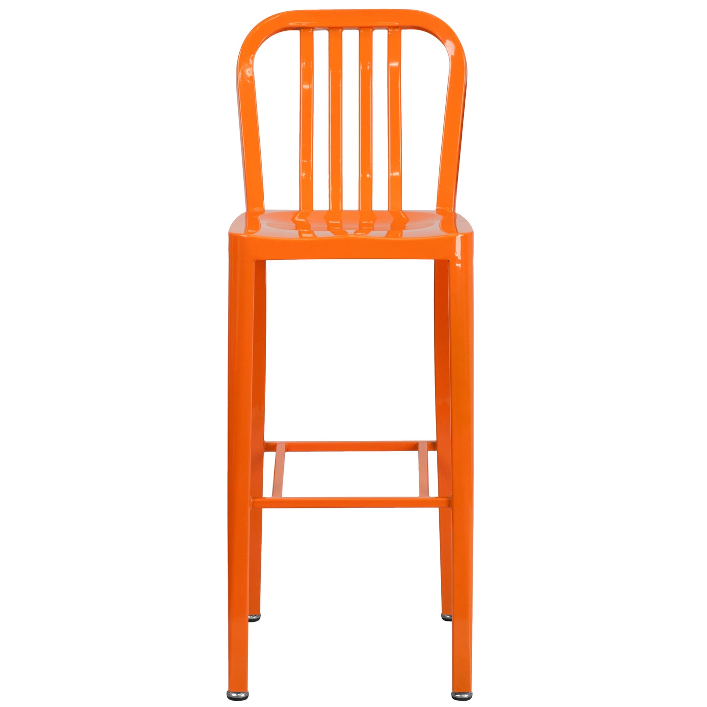 Gael Commercial Grade 30" High Orange Metal Indoor-Outdoor Barstool with Vertical Slat Back Orange