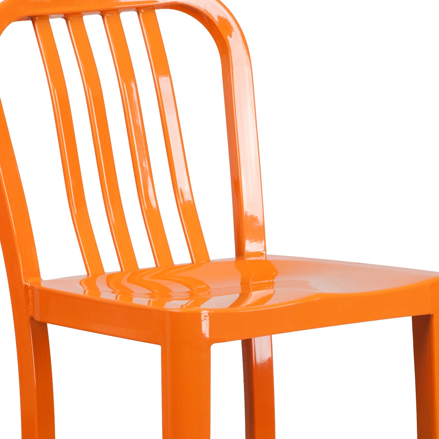 Gael Commercial Grade 30" High Orange Metal Indoor-Outdoor Barstool with Vertical Slat Back Orange