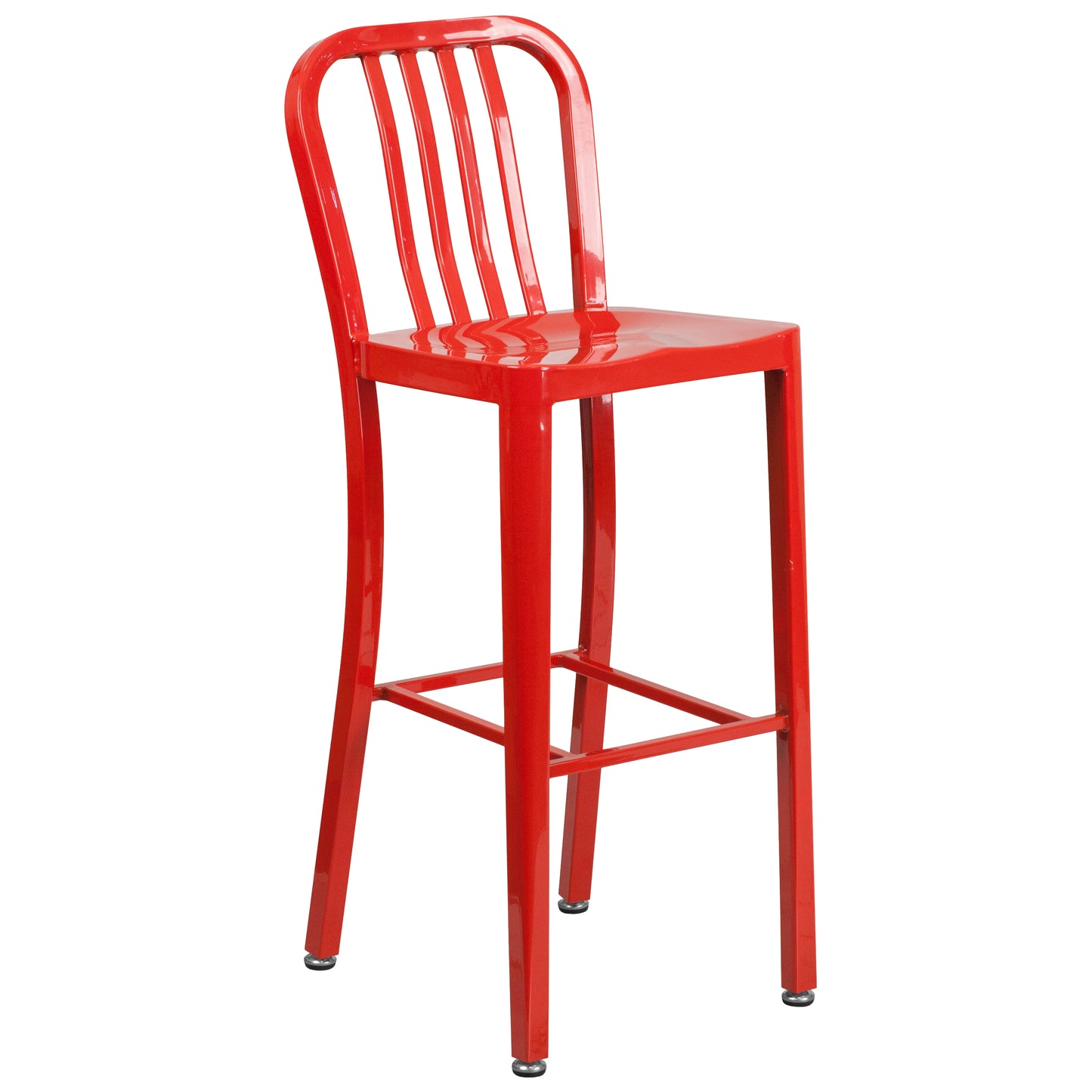 Gael Commercial Grade 30" High Red Metal Indoor-Outdoor Barstool with Vertical Slat Back Red CH-61200-30-RED-GG