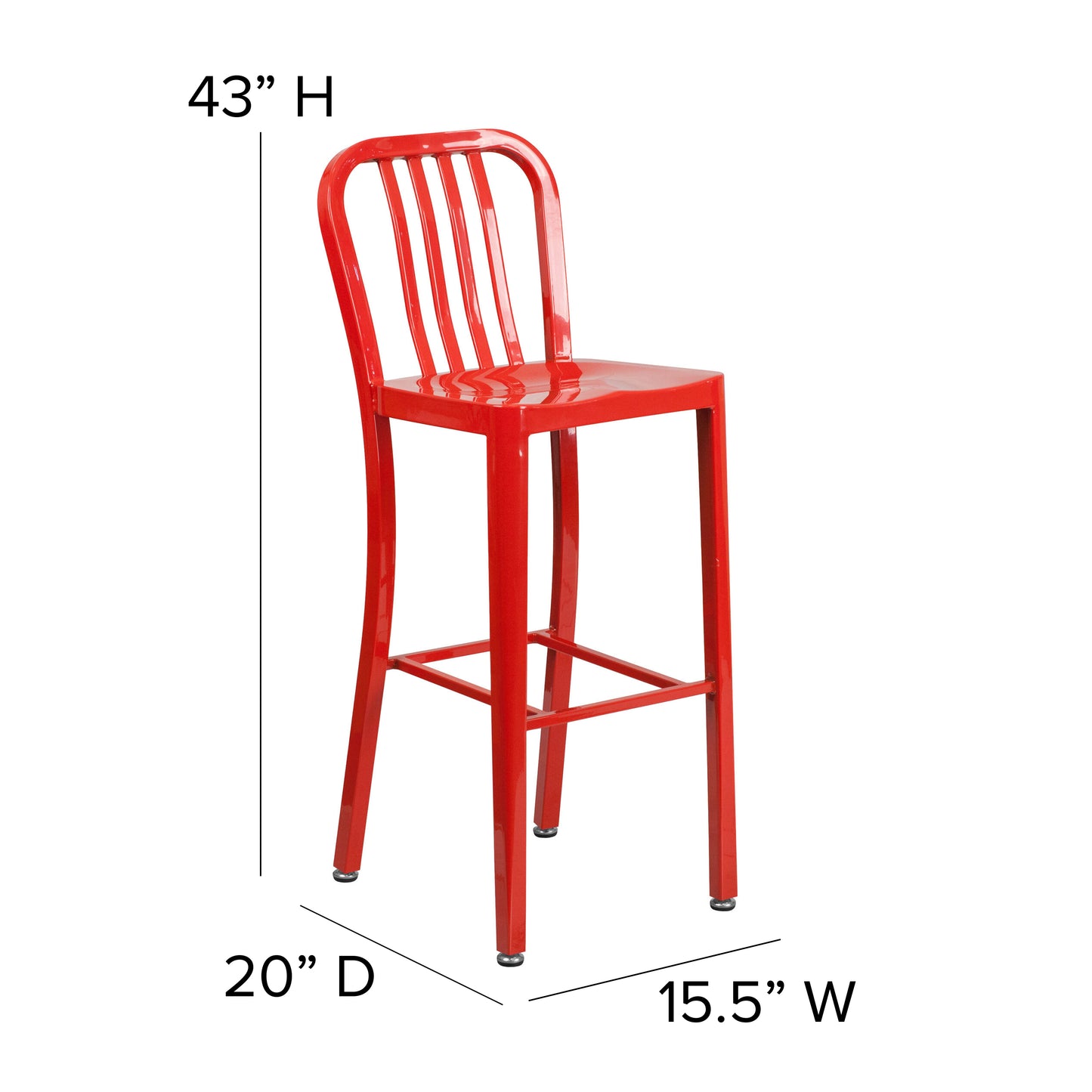 Gael Commercial Grade 30" High Red Metal Indoor-Outdoor Barstool with Vertical Slat Back Red CH-61200-30-RED-GG