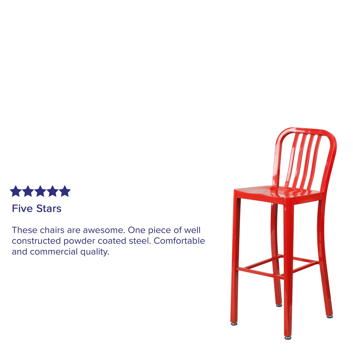 Gael Commercial Grade 30" High Red Metal Indoor-Outdoor Barstool with Vertical Slat Back Red CH-61200-30-RED-GG