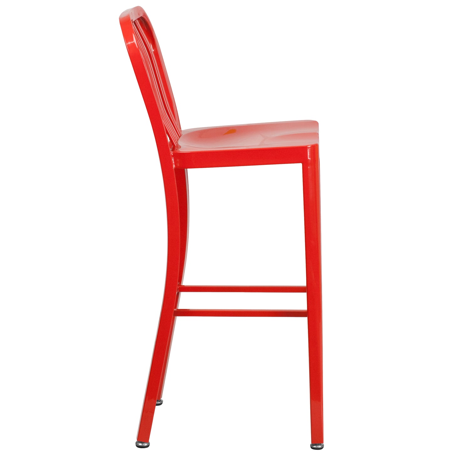 Gael Commercial Grade 30" High Red Metal Indoor-Outdoor Barstool with Vertical Slat Back Red CH-61200-30-RED-GG
