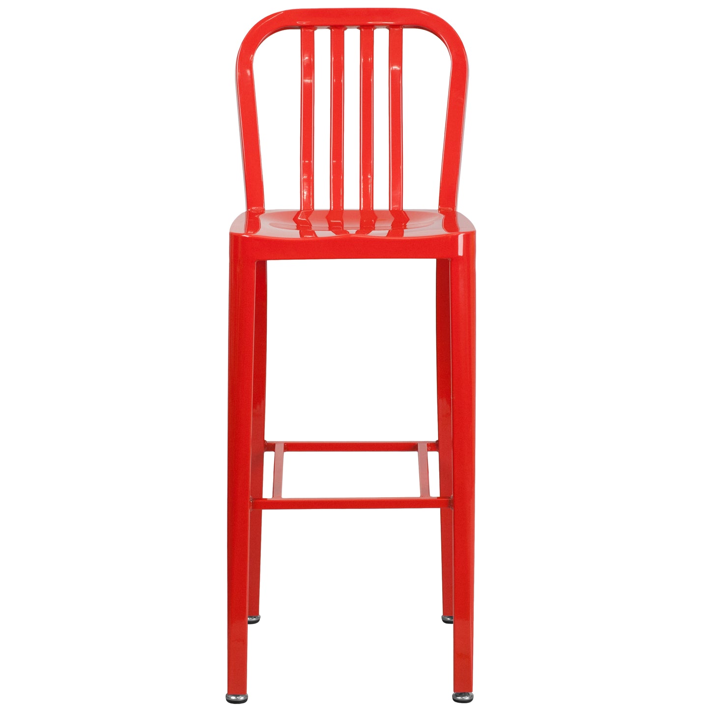 Gael Commercial Grade 30" High Red Metal Indoor-Outdoor Barstool with Vertical Slat Back Red CH-61200-30-RED-GG