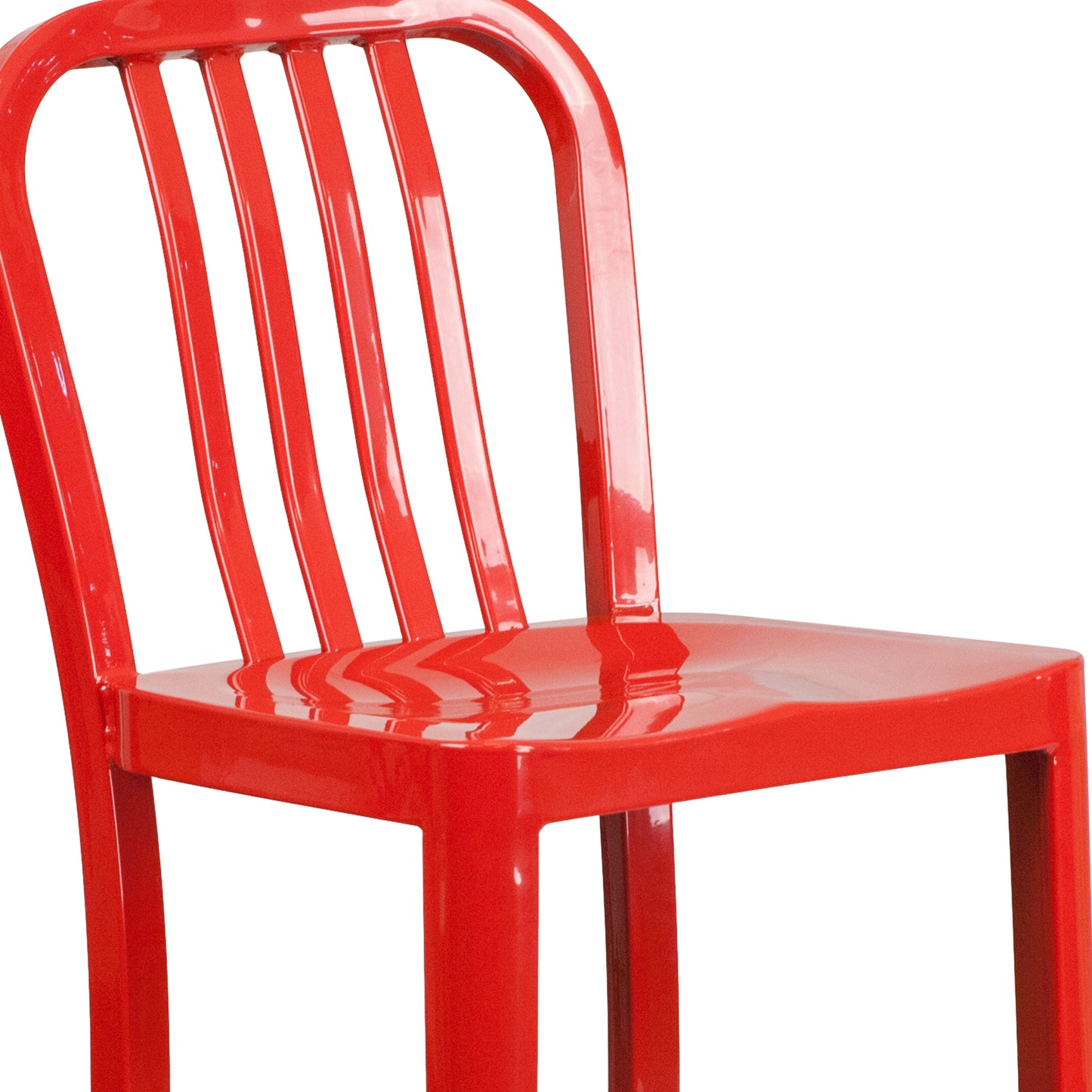 Gael Commercial Grade 30" High Red Metal Indoor-Outdoor Barstool with Vertical Slat Back Red CH-61200-30-RED-GG
