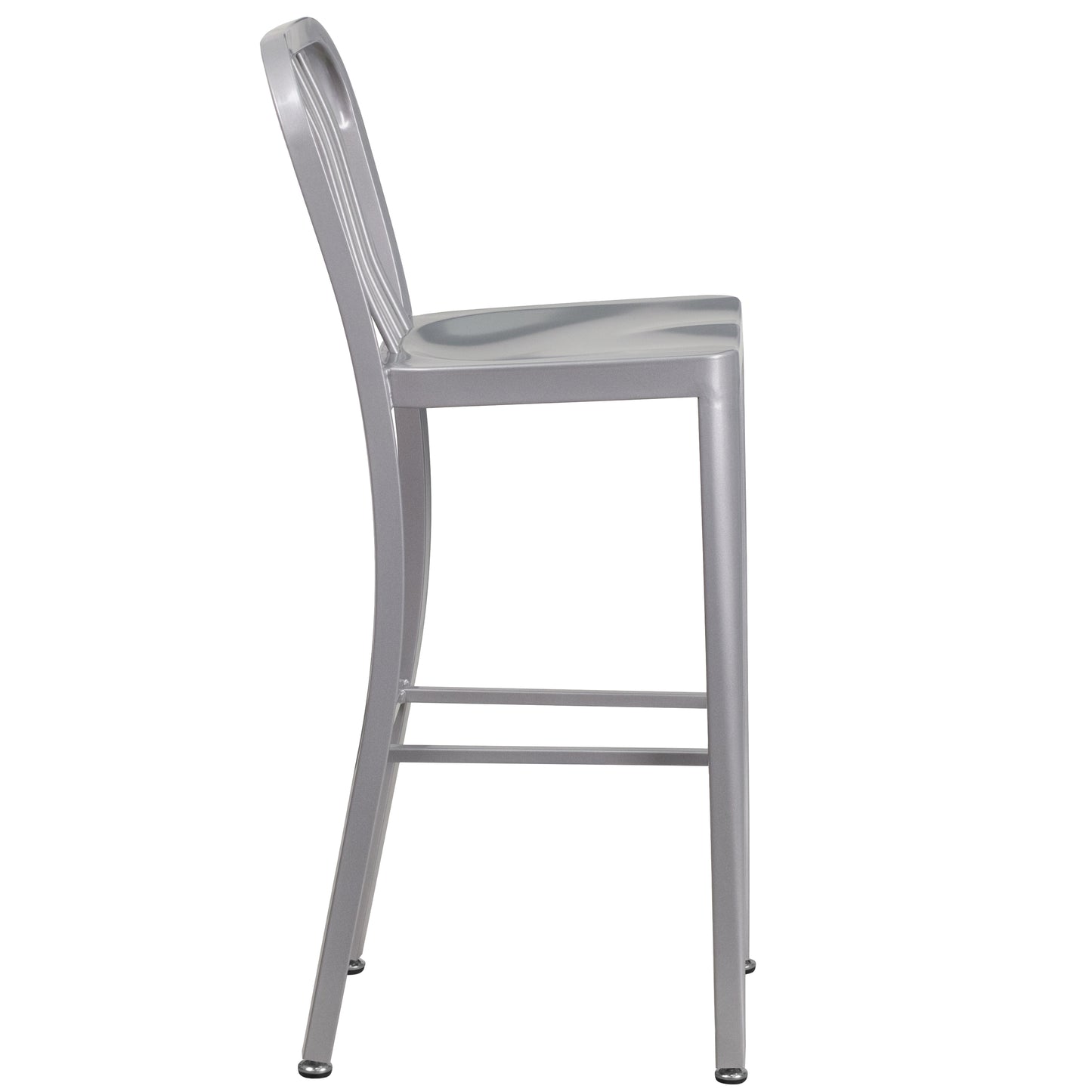 Gael Commercial Grade 30" High Silver Metal Indoor-Outdoor Barstool with Vertical Slat Back Silver
