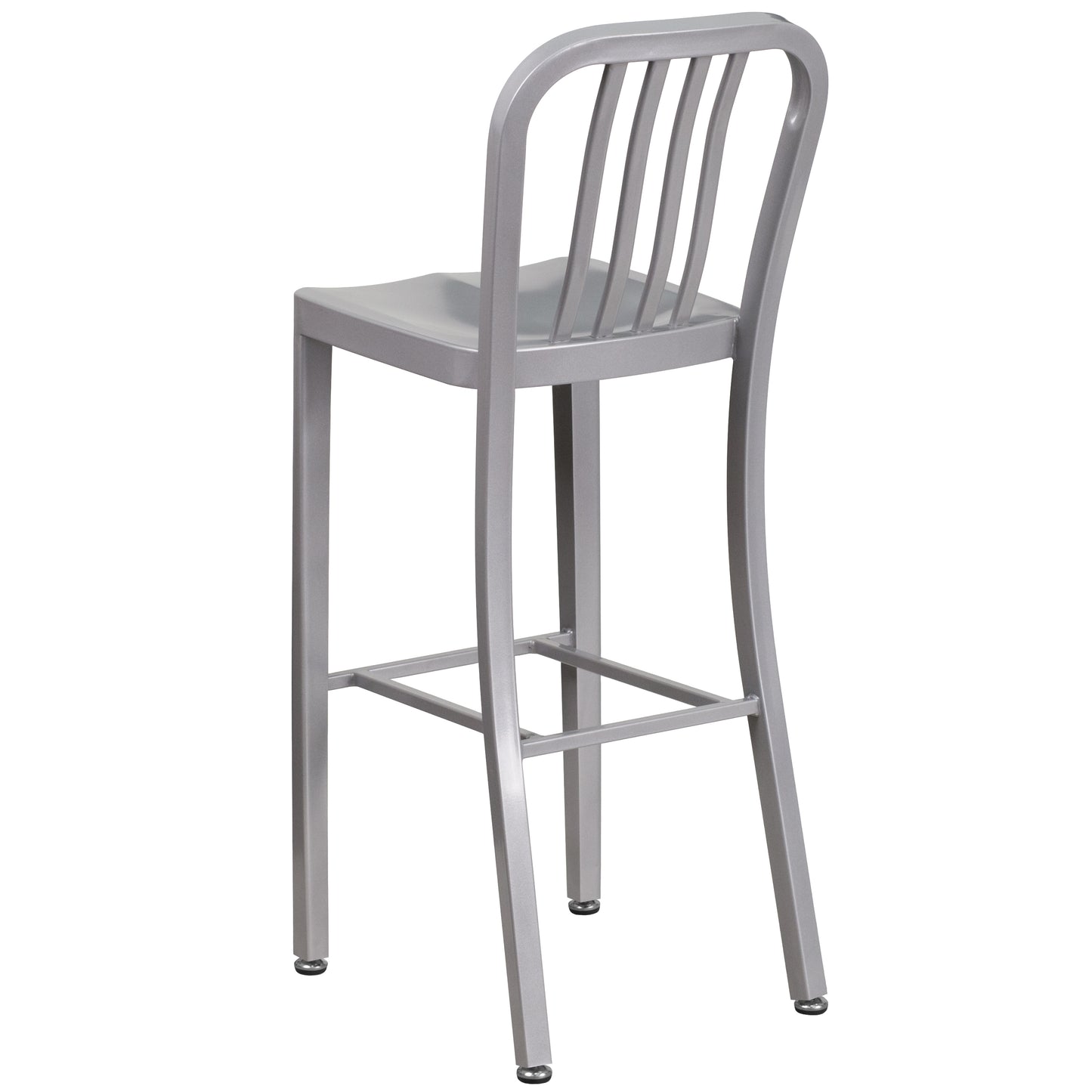 Gael Commercial Grade 30" High Silver Metal Indoor-Outdoor Barstool with Vertical Slat Back Silver