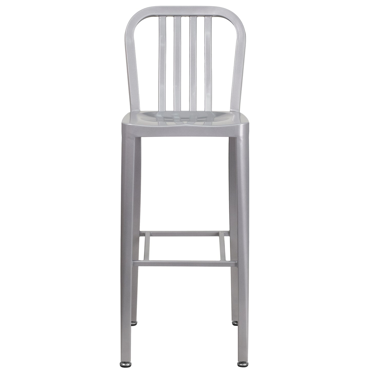 Gael Commercial Grade 30" High Silver Metal Indoor-Outdoor Barstool with Vertical Slat Back Silver