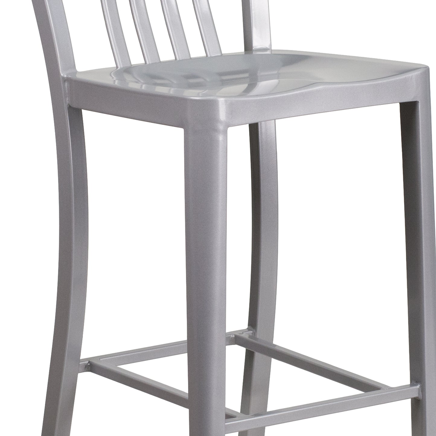Gael Commercial Grade 30" High Silver Metal Indoor-Outdoor Barstool with Vertical Slat Back Silver