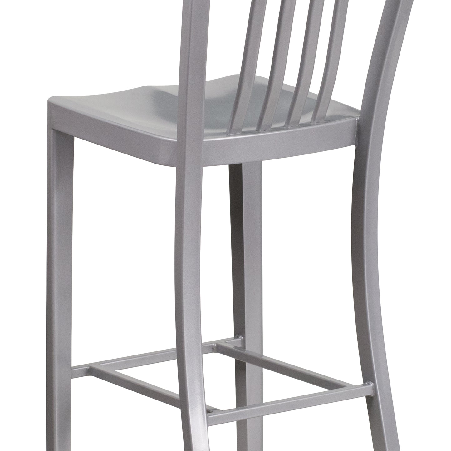 Gael Commercial Grade 30" High Silver Metal Indoor-Outdoor Barstool with Vertical Slat Back Silver