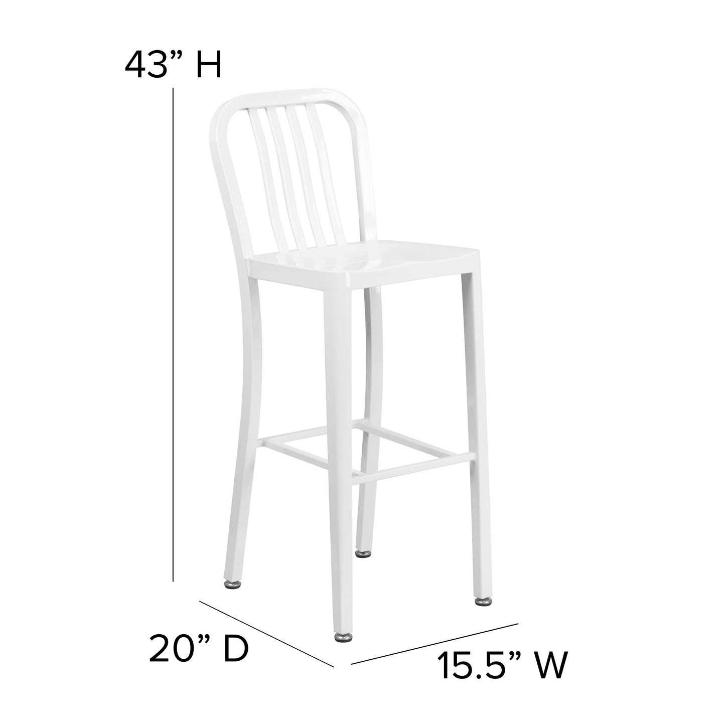 Gael Commercial Grade 30" High White Metal Indoor-Outdoor Barstool with Vertical Slat Back White