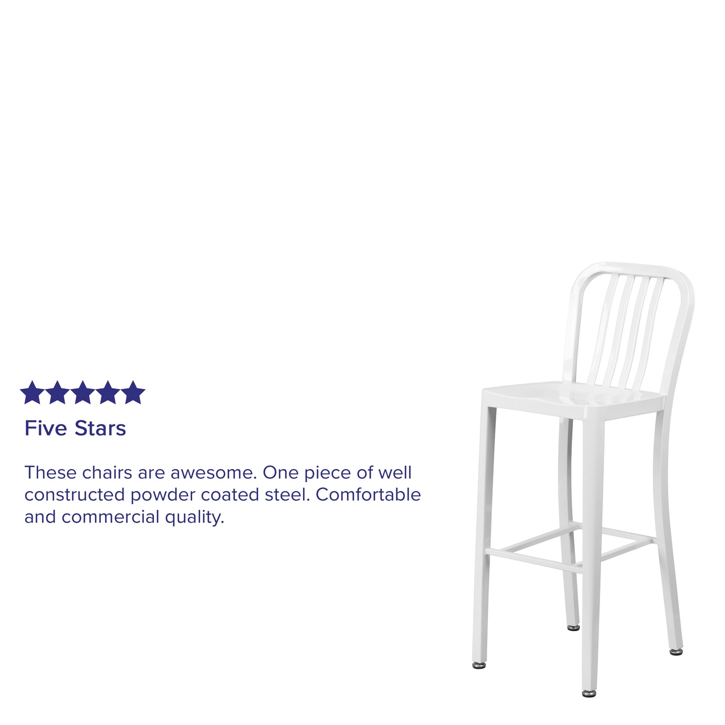 Gael Commercial Grade 30" High White Metal Indoor-Outdoor Barstool with Vertical Slat Back White