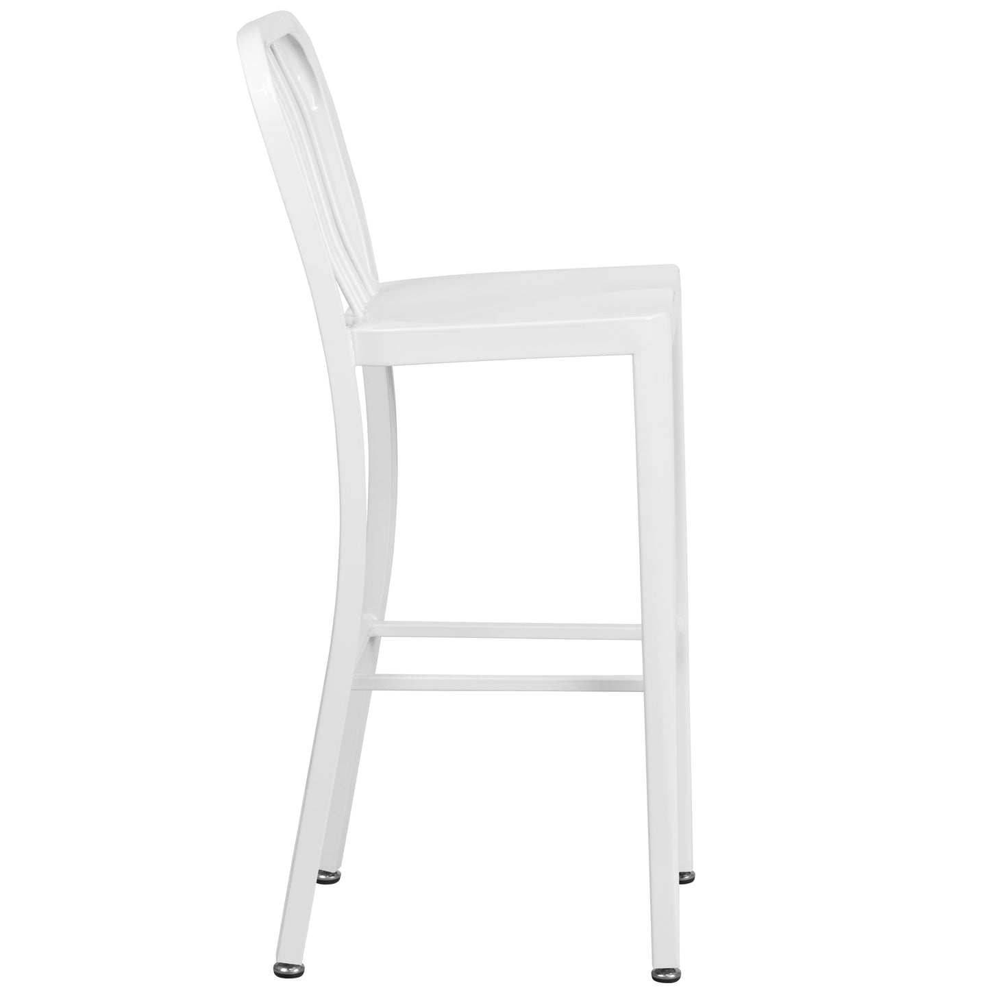 Gael Commercial Grade 30" High White Metal Indoor-Outdoor Barstool with Vertical Slat Back White