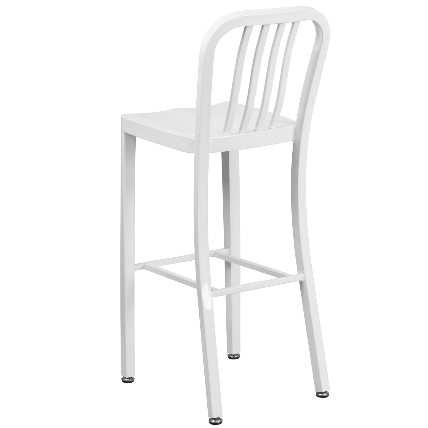 Gael Commercial Grade 30" High White Metal Indoor-Outdoor Barstool with Vertical Slat Back White