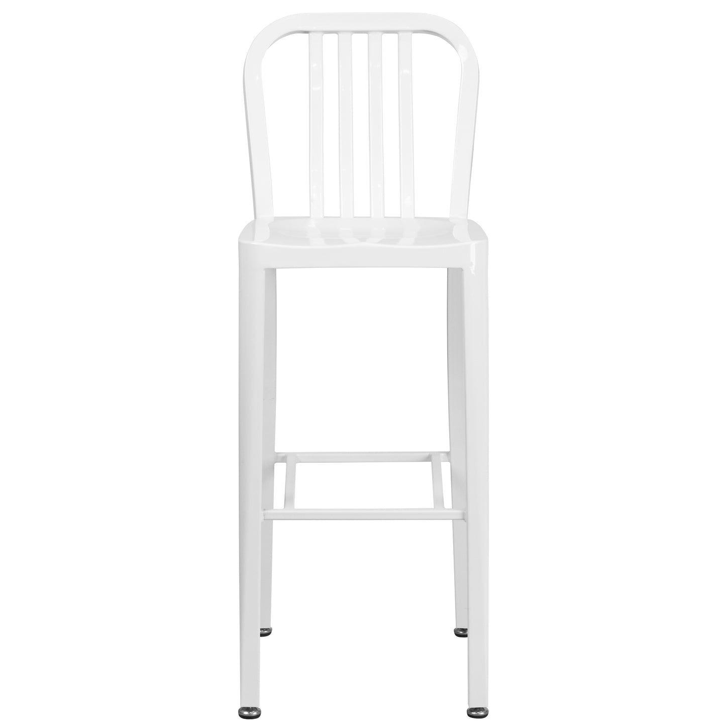 Gael Commercial Grade 30" High White Metal Indoor-Outdoor Barstool with Vertical Slat Back White