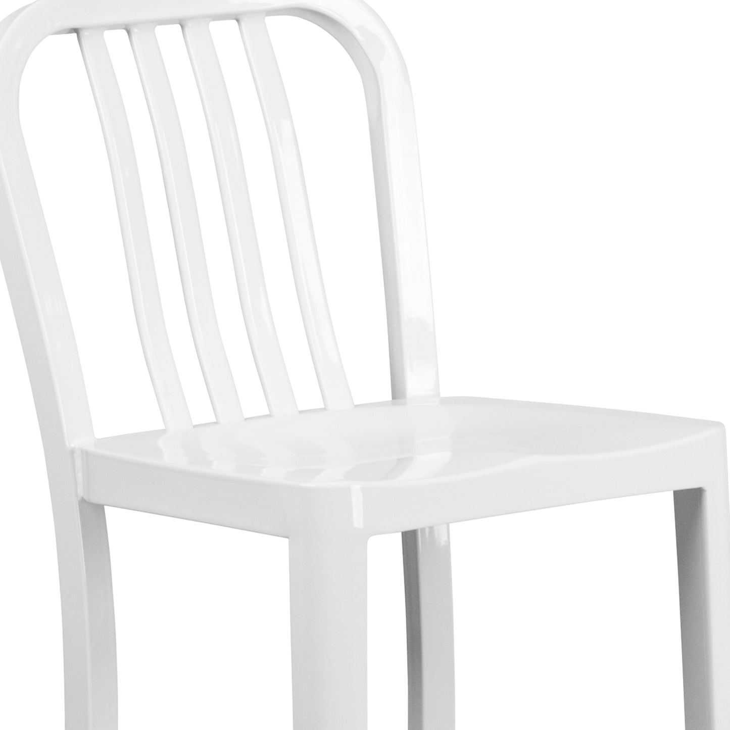 Gael Commercial Grade 30" High White Metal Indoor-Outdoor Barstool with Vertical Slat Back White