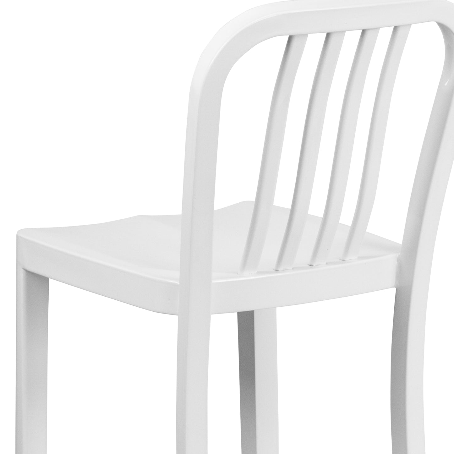 Gael Commercial Grade 30" High White Metal Indoor-Outdoor Barstool with Vertical Slat Back White
