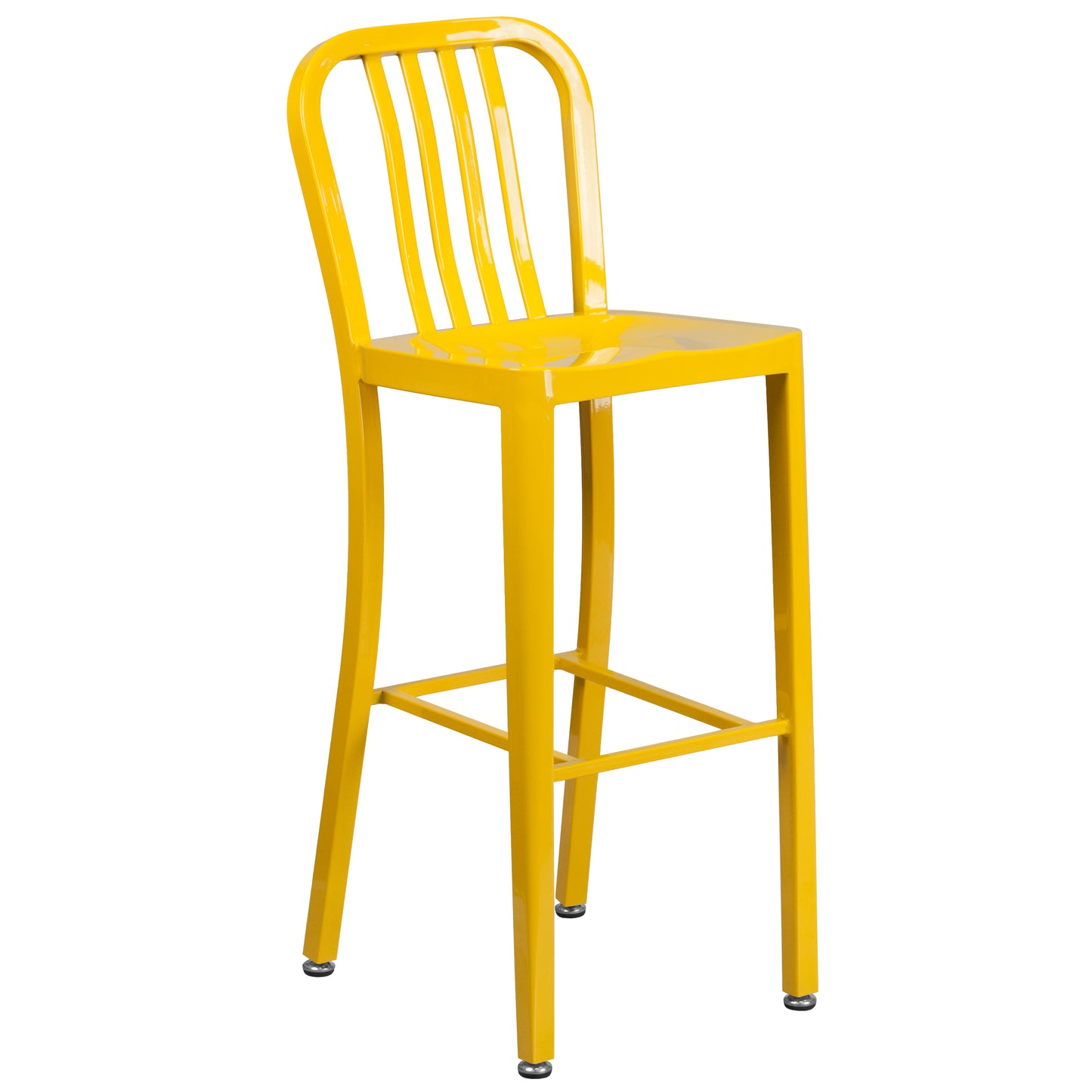 Gael Commercial Grade 30" High Yellow Metal Indoor-Outdoor Barstool with Vertical Slat Back Yellow
