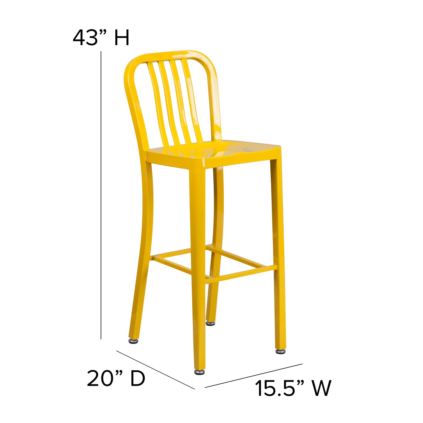 Gael Commercial Grade 30" High Yellow Metal Indoor-Outdoor Barstool with Vertical Slat Back Yellow