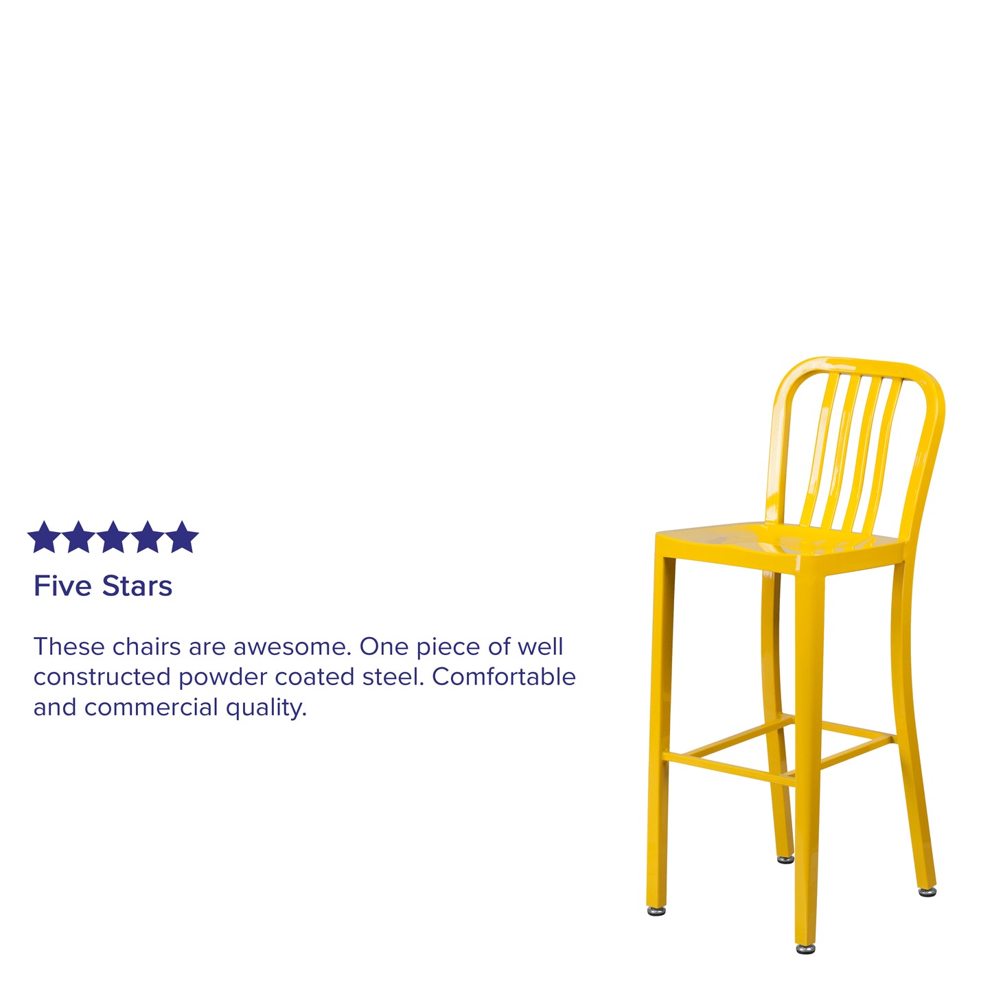 Gael Commercial Grade 30" High Yellow Metal Indoor-Outdoor Barstool with Vertical Slat Back Yellow