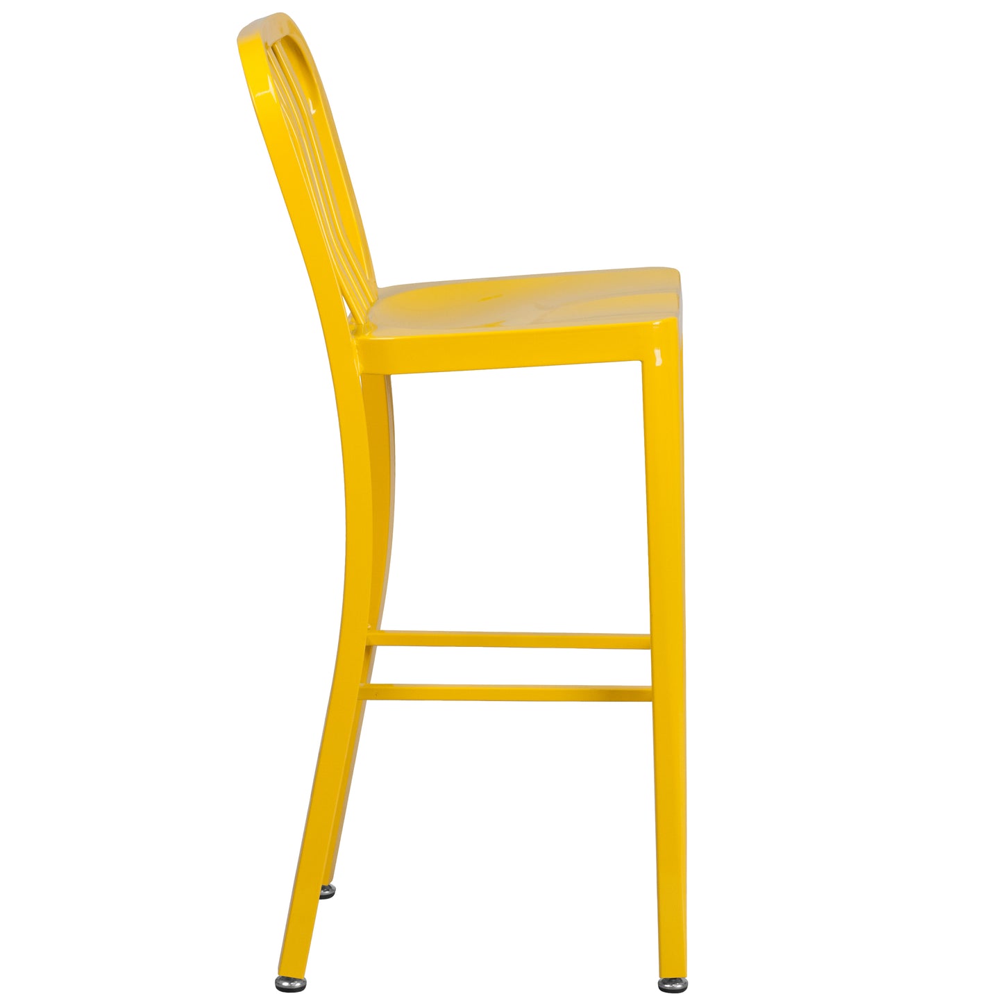 Gael Commercial Grade 30" High Yellow Metal Indoor-Outdoor Barstool with Vertical Slat Back Yellow