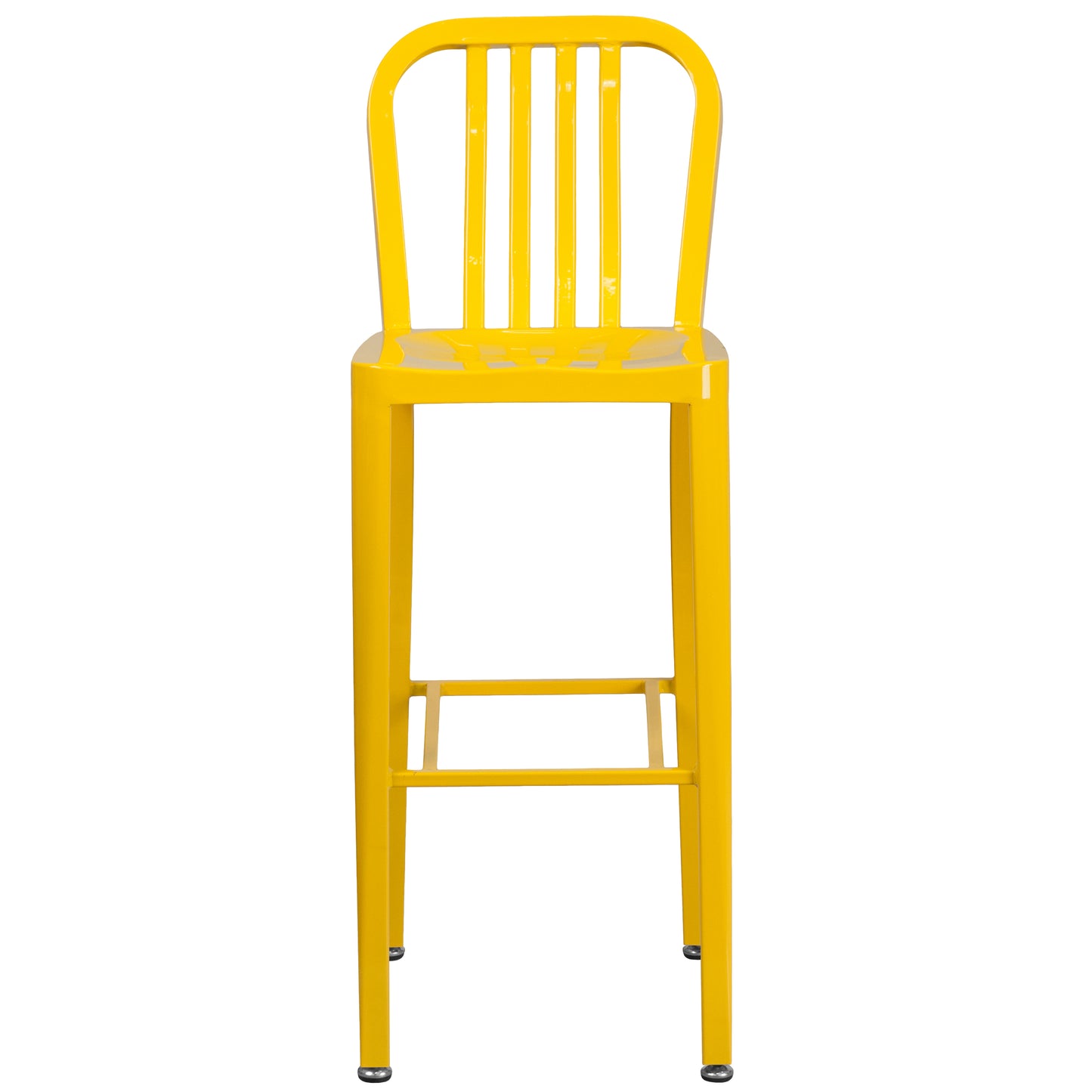 Gael Commercial Grade 30" High Yellow Metal Indoor-Outdoor Barstool with Vertical Slat Back Yellow