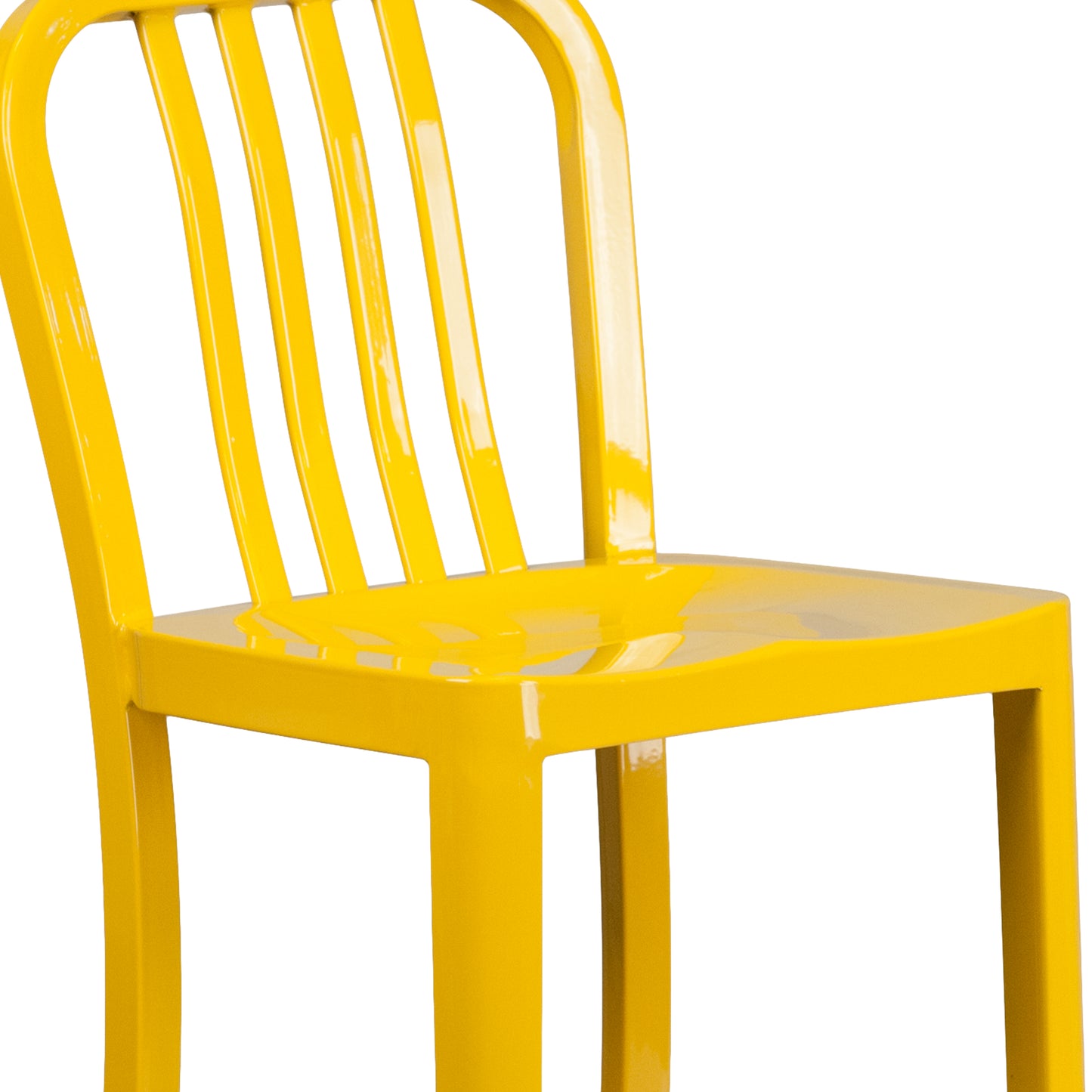 Gael Commercial Grade 30" High Yellow Metal Indoor-Outdoor Barstool with Vertical Slat Back Yellow