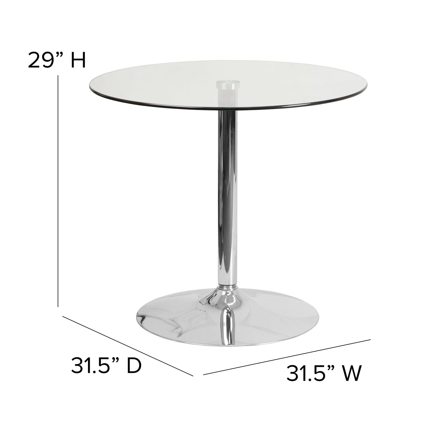 Hills 31.5'' Round Glass Table with 29''H Chrome Base Clear Top/Chrome Frame