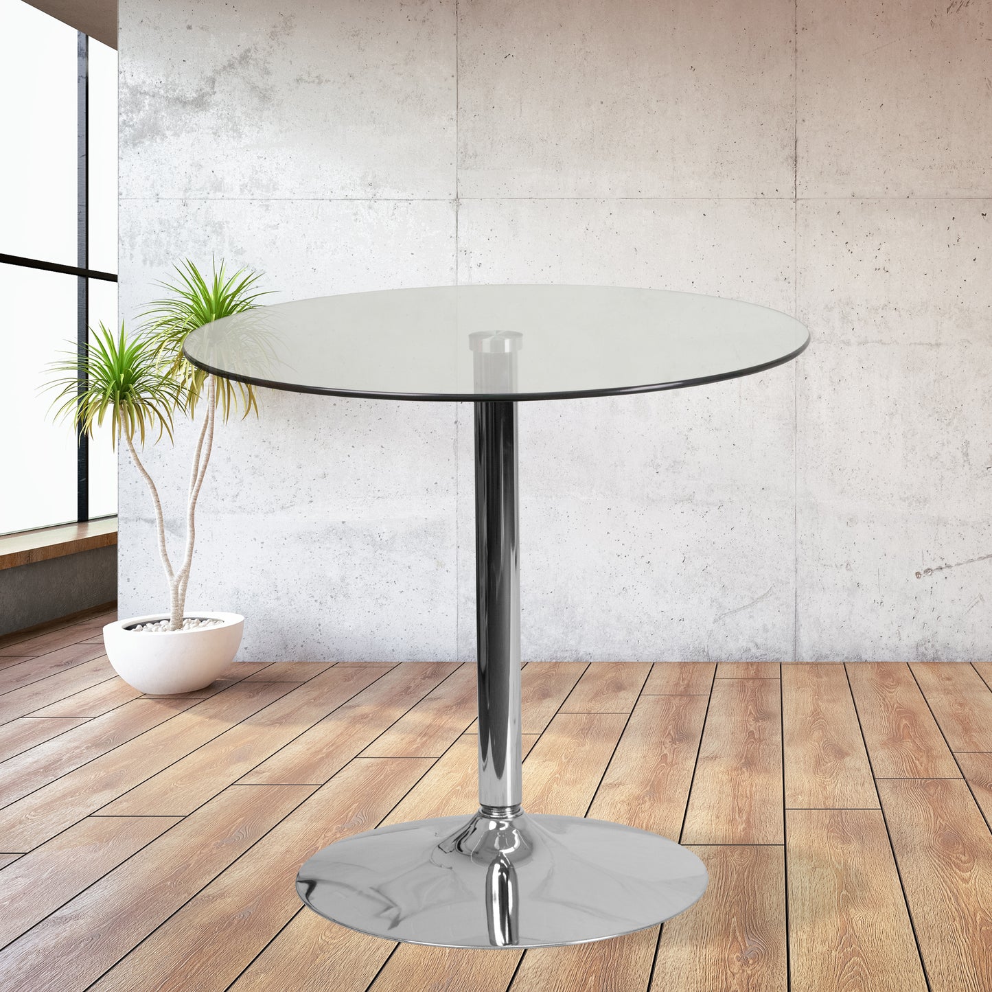 Hills 31.5'' Round Glass Table with 29''H Chrome Base Clear Top/Chrome Frame