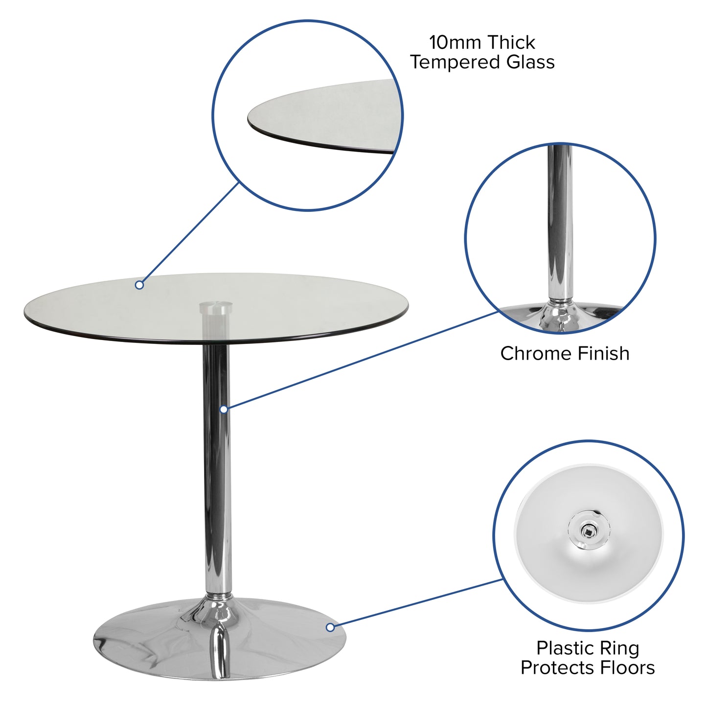 Hills 31.5'' Round Glass Table with 29''H Chrome Base Clear Top/Chrome Frame