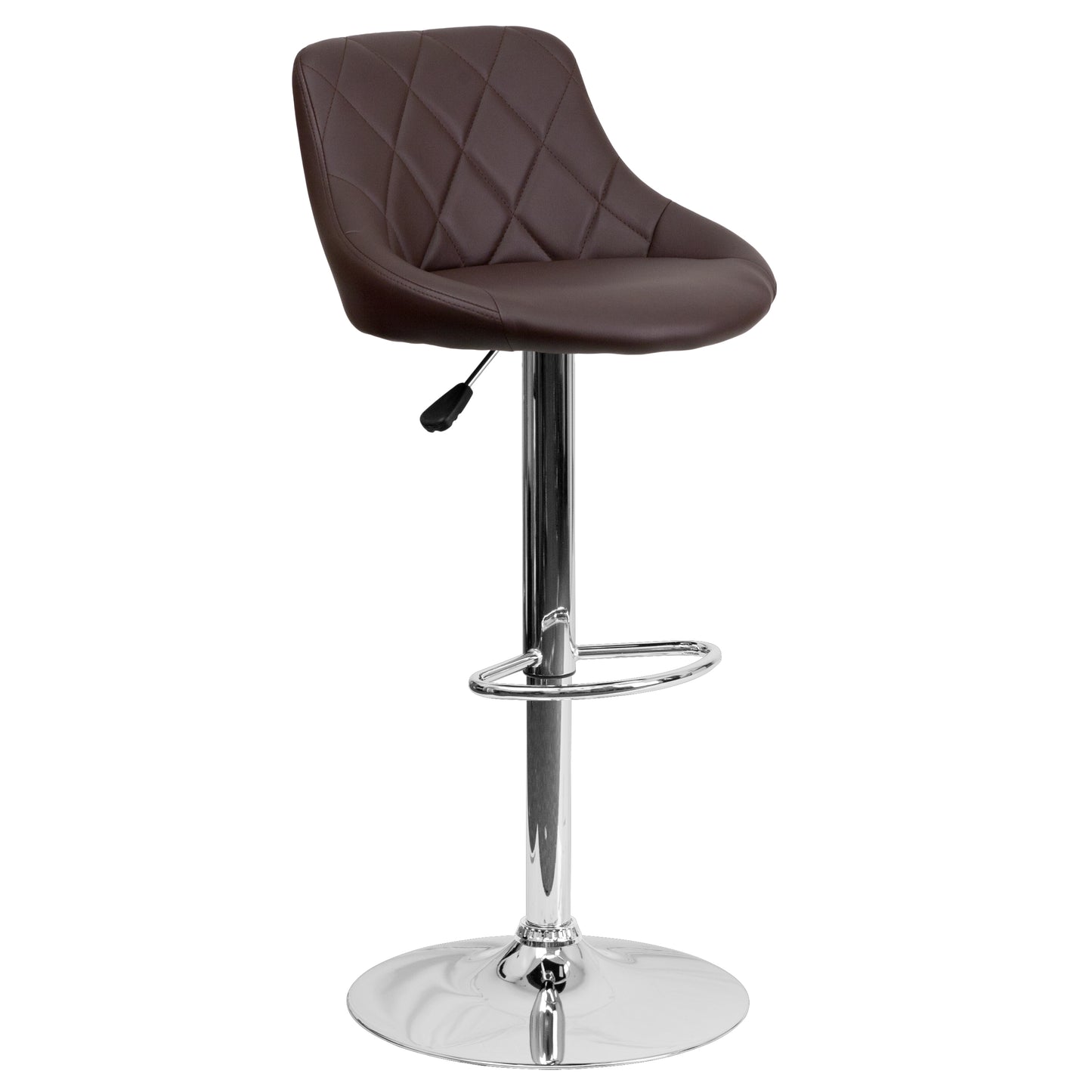 Dale Contemporary Brown Vinyl Bucket Seat Adjustable Height Barstool with Diamond Pattern Back and Chrome Base Brown