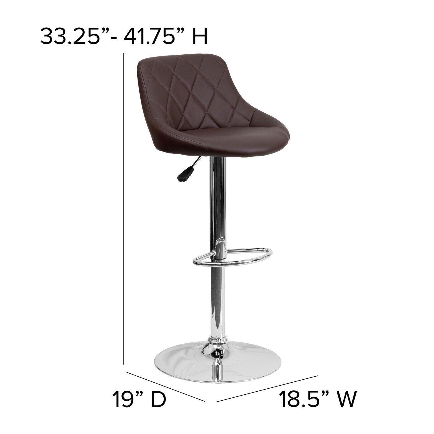 Dale Contemporary Brown Vinyl Bucket Seat Adjustable Height Barstool with Diamond Pattern Back and Chrome Base Brown