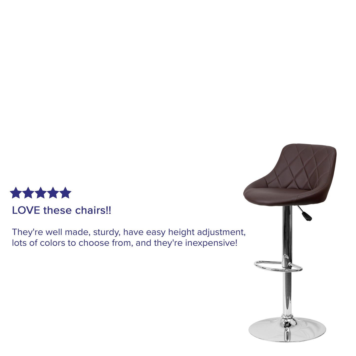 Dale Contemporary Brown Vinyl Bucket Seat Adjustable Height Barstool with Diamond Pattern Back and Chrome Base Brown
