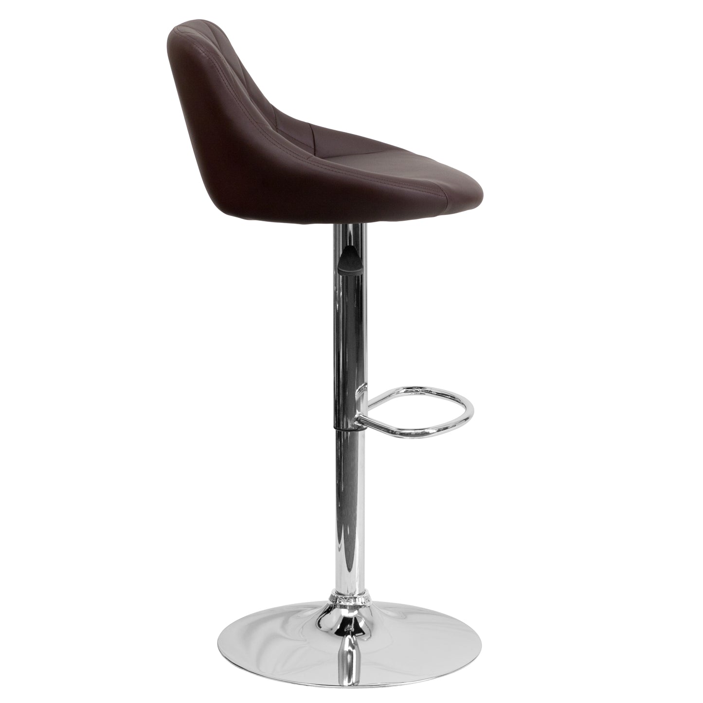 Dale Contemporary Brown Vinyl Bucket Seat Adjustable Height Barstool with Diamond Pattern Back and Chrome Base Brown