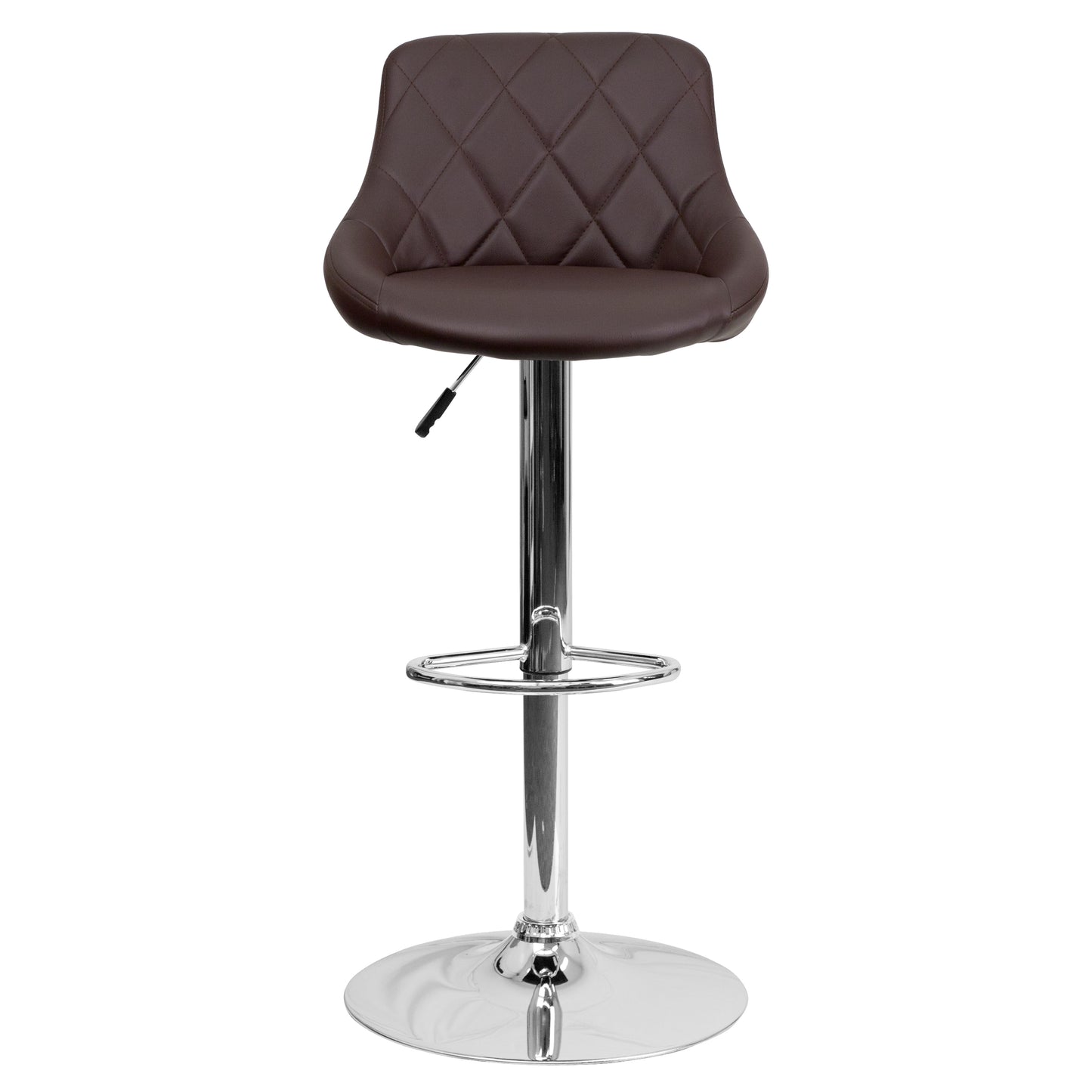 Dale Contemporary Brown Vinyl Bucket Seat Adjustable Height Barstool with Diamond Pattern Back and Chrome Base Brown