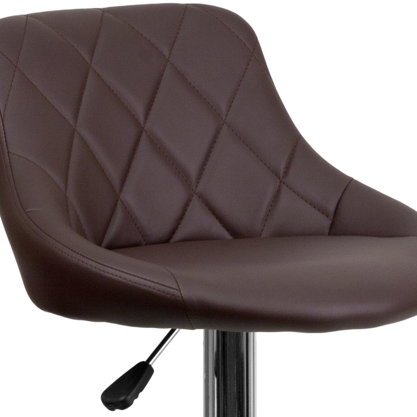 Dale Contemporary Brown Vinyl Bucket Seat Adjustable Height Barstool with Diamond Pattern Back and Chrome Base Brown