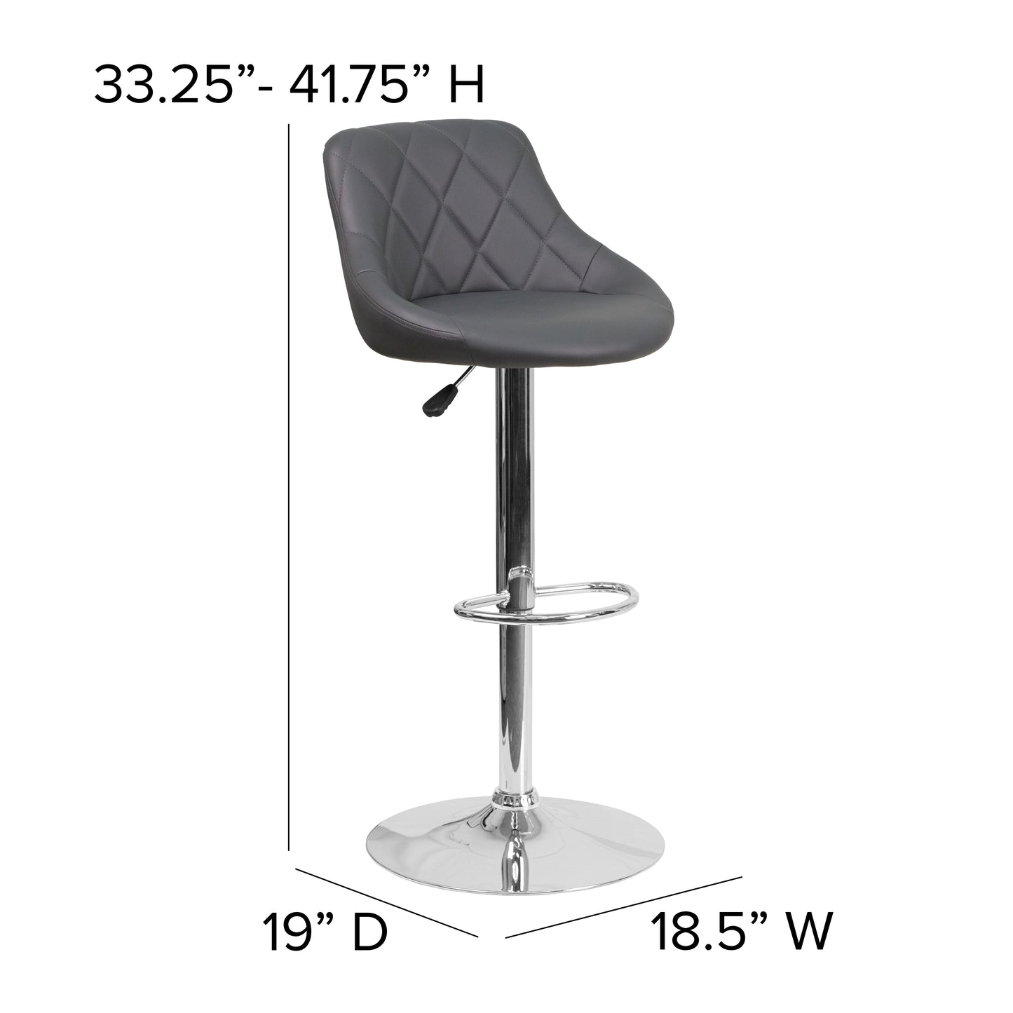 Dale Contemporary Gray Vinyl Bucket Seat Adjustable Height Barstool with Chrome Base Gray