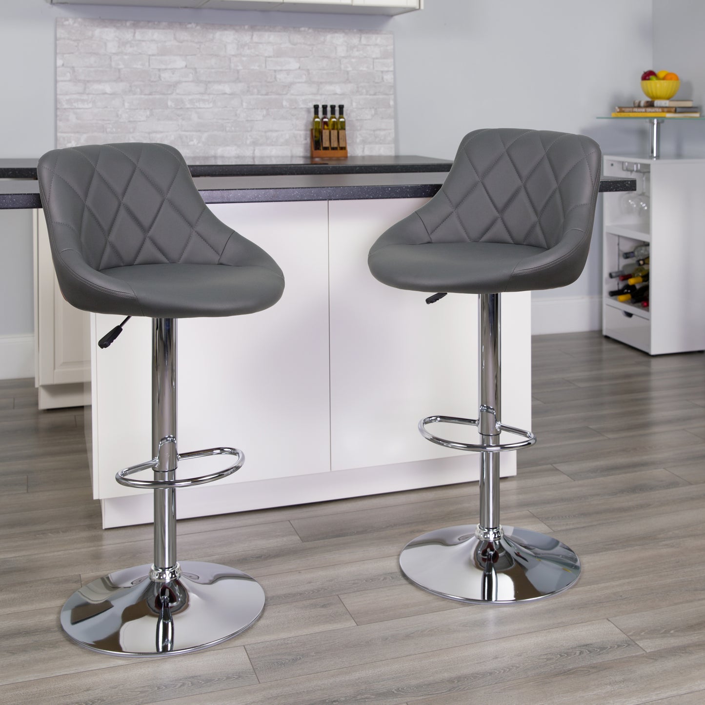 Dale Contemporary Gray Vinyl Bucket Seat Adjustable Height Barstool with Chrome Base Gray