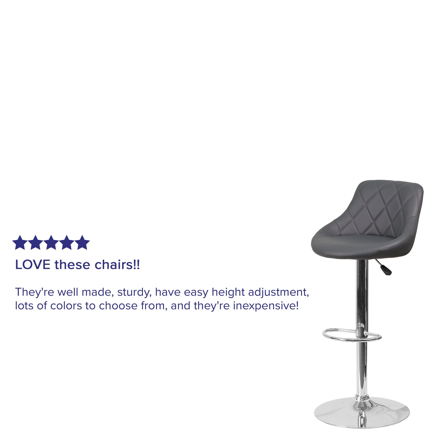 Dale Contemporary Gray Vinyl Bucket Seat Adjustable Height Barstool with Chrome Base Gray