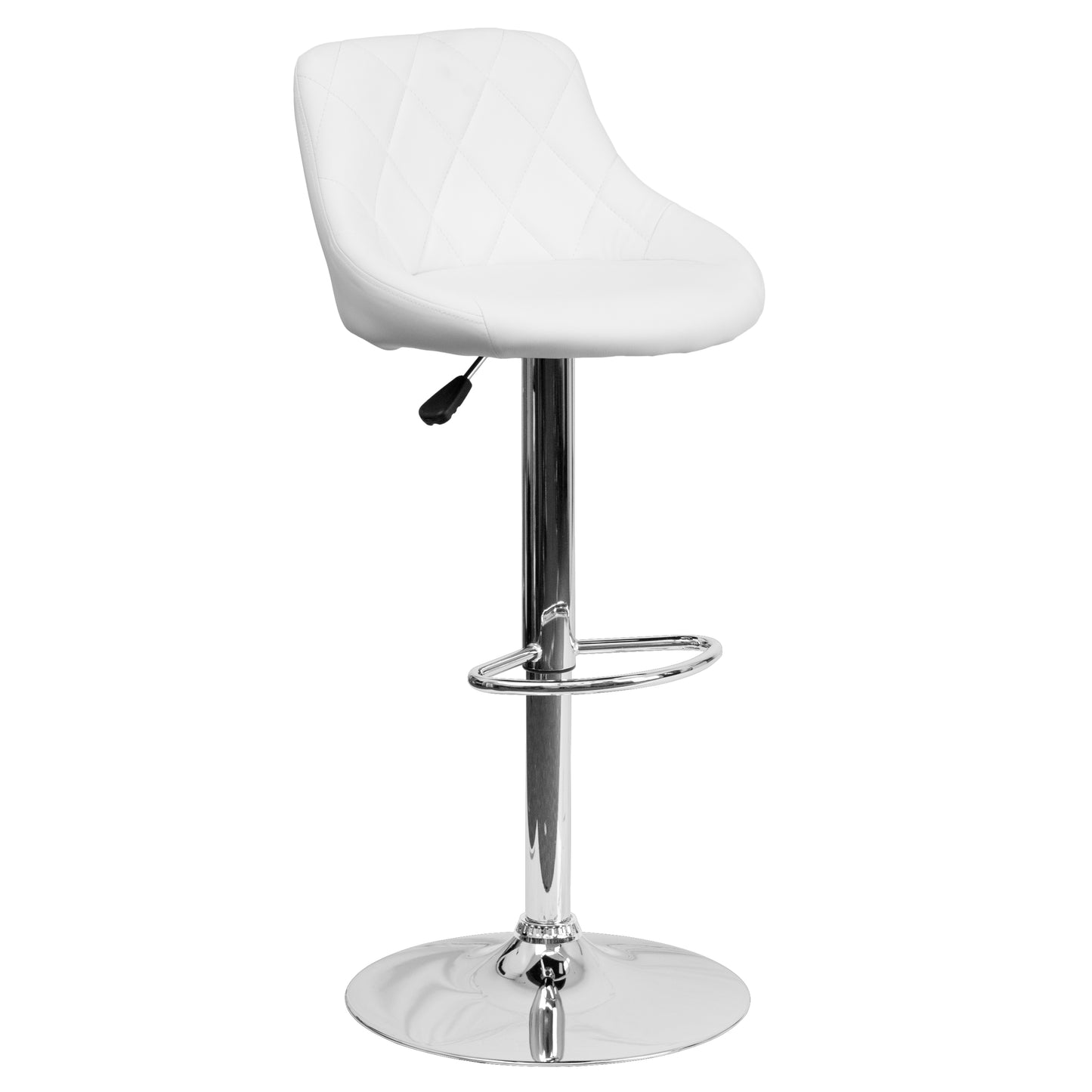 Dale Contemporary White Vinyl Bucket Seat Adjustable Height Barstool with Diamond Pattern Back and Chrome Base White