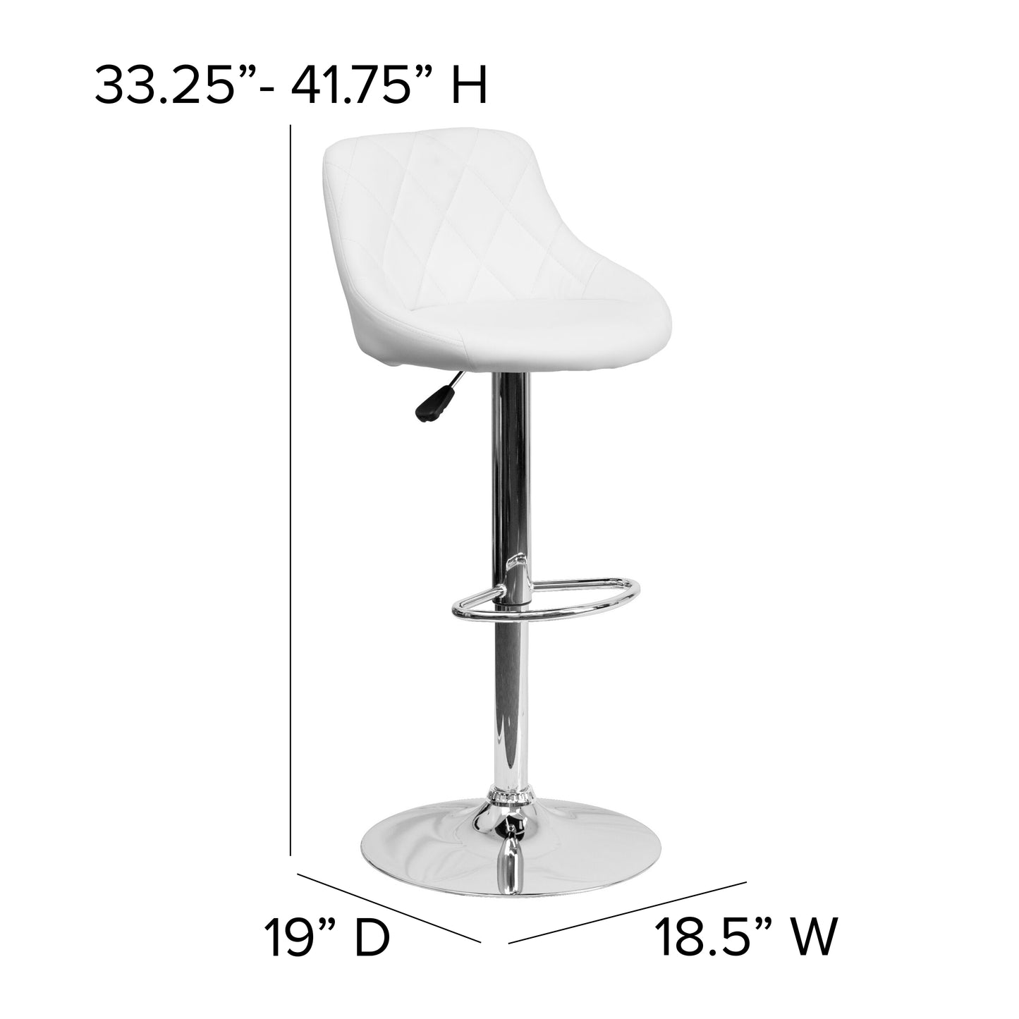 Dale Contemporary White Vinyl Bucket Seat Adjustable Height Barstool with Diamond Pattern Back and Chrome Base White