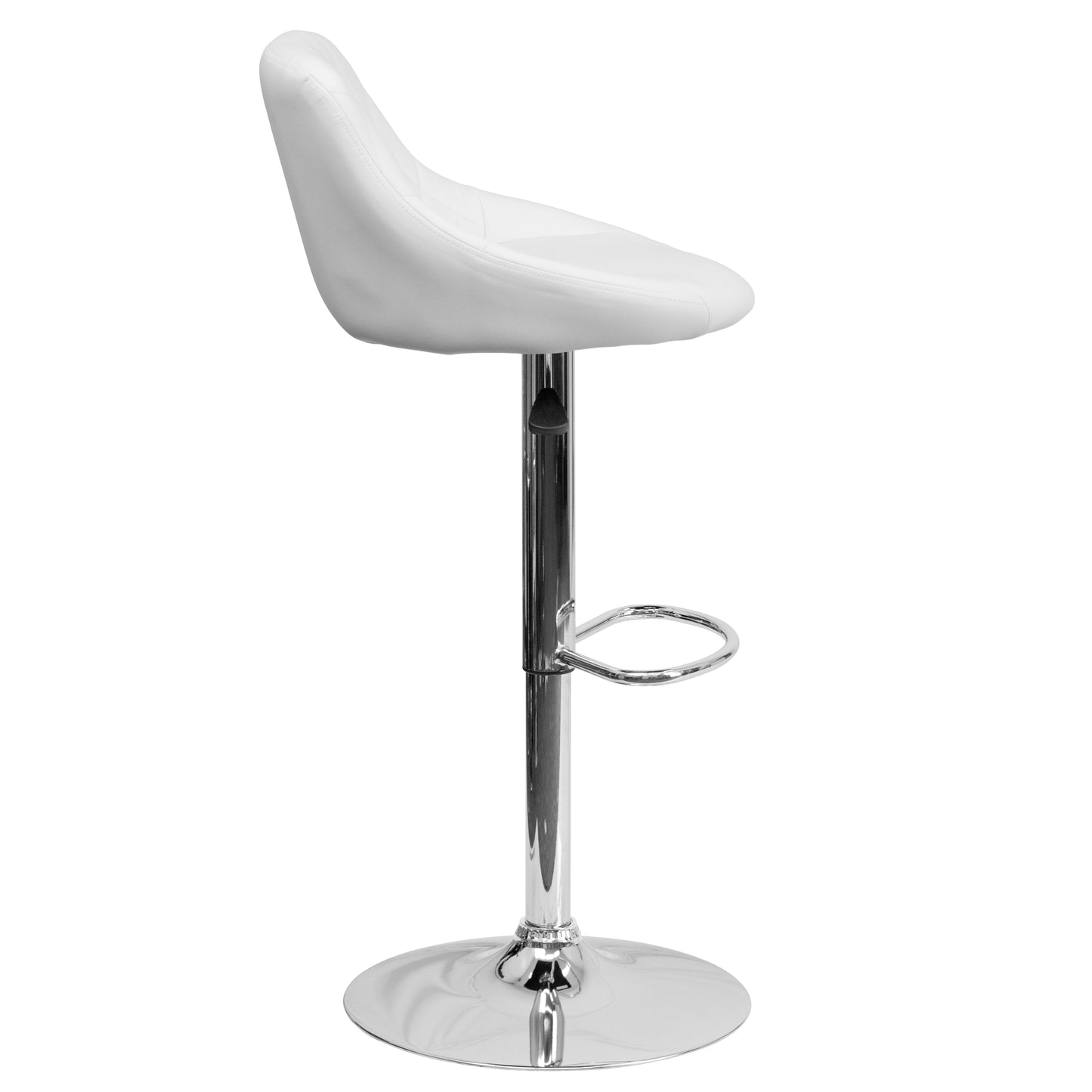 Dale Contemporary White Vinyl Bucket Seat Adjustable Height Barstool with Diamond Pattern Back and Chrome Base White
